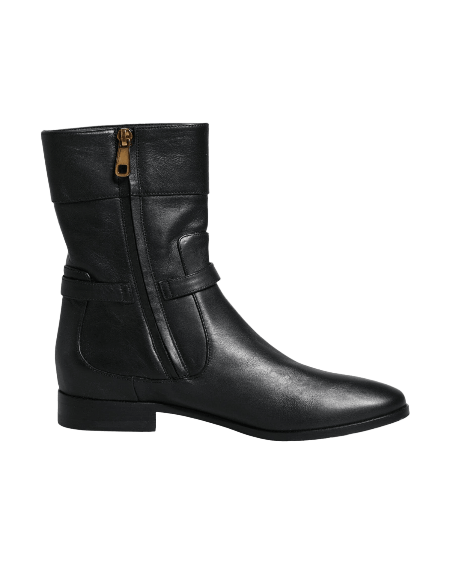 Dolce & Gabbana Black Leather Logo Mid Calf Boots Shoes Glam Steals
