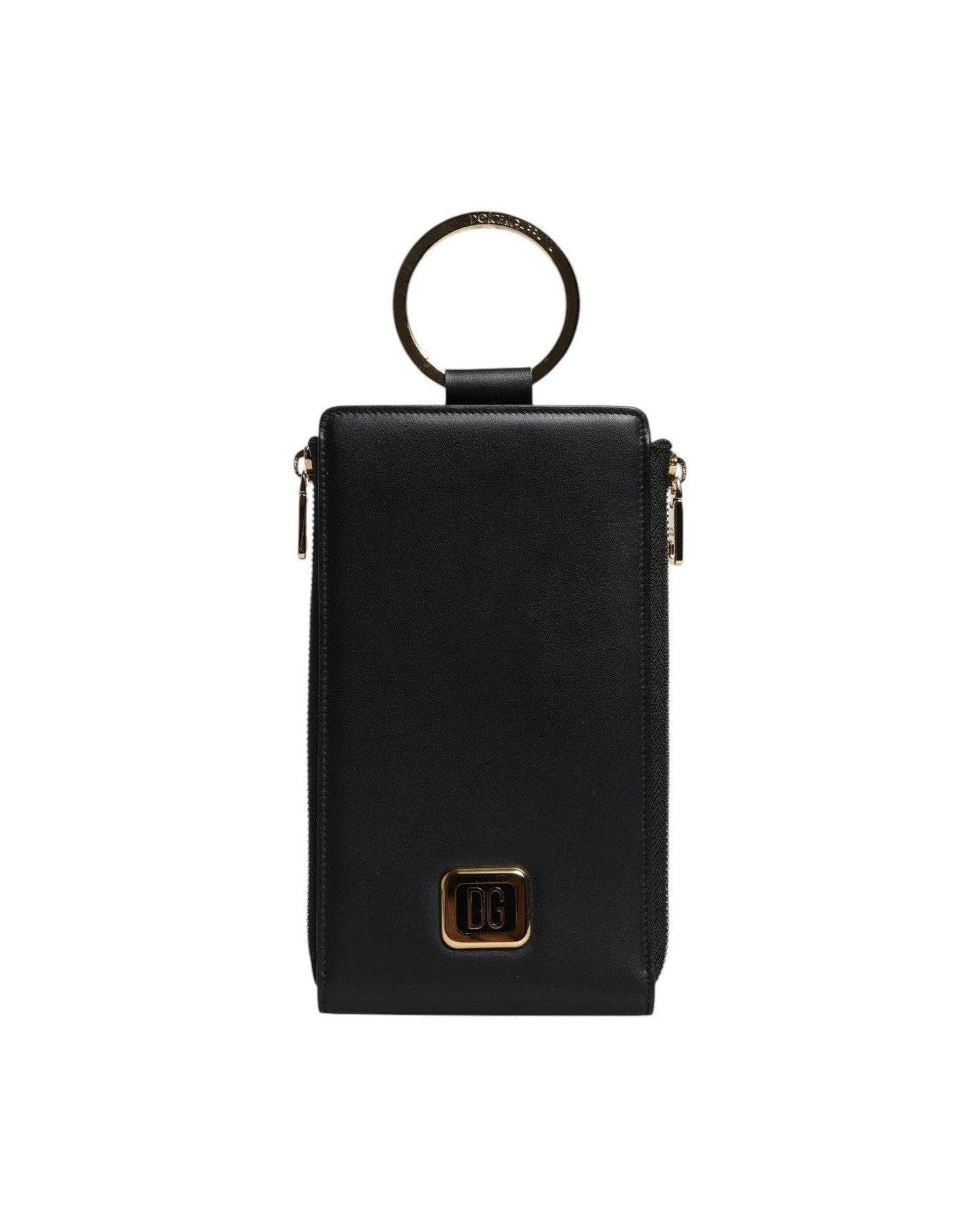 Dolce & Gabbana Leather Logo Plaque Neck Strap Card Coin Black Wallet Glam Steals