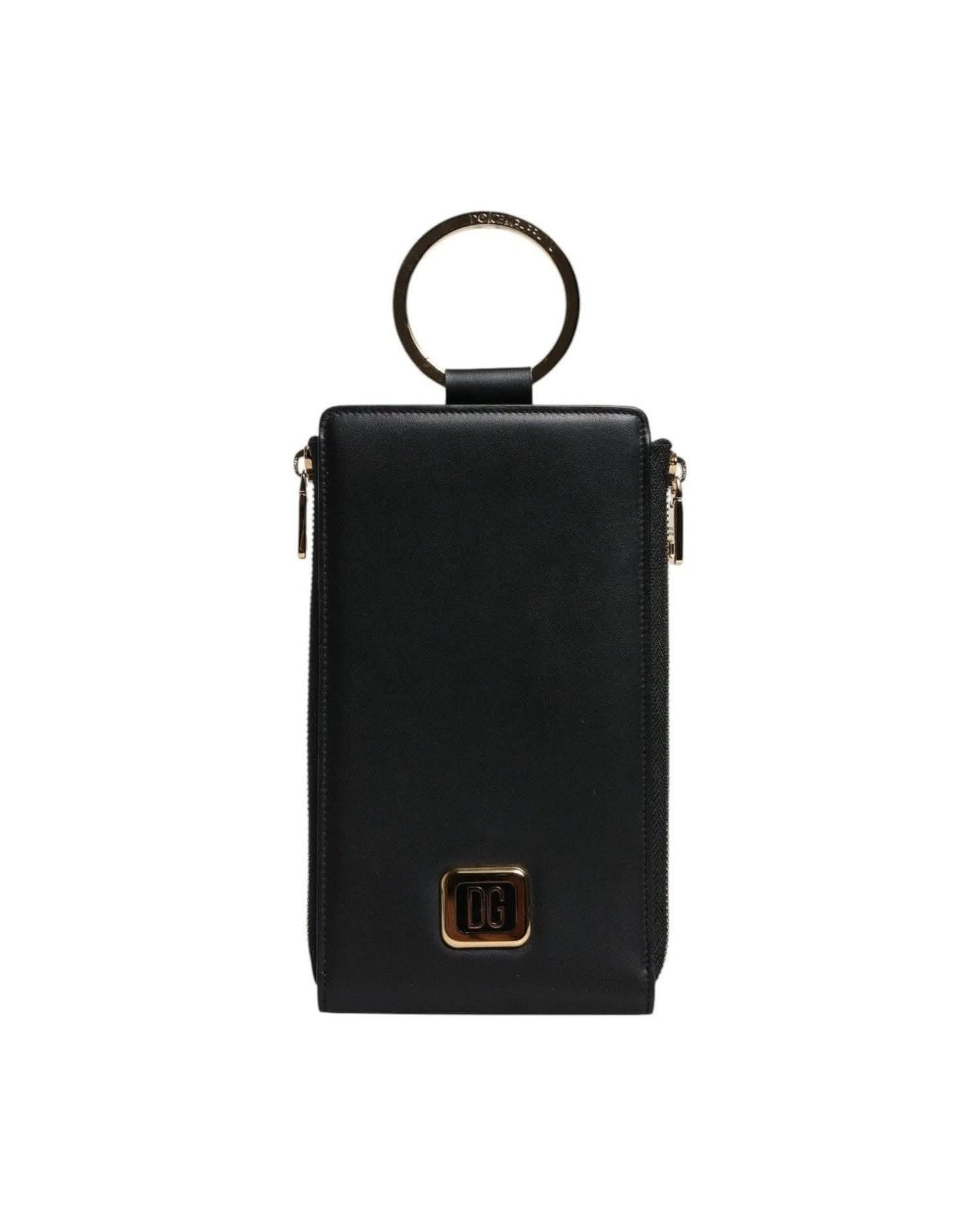 Dolce & Gabbana Black Leather Logo Plaque Neck Strap Card Coin Wallet Wallets