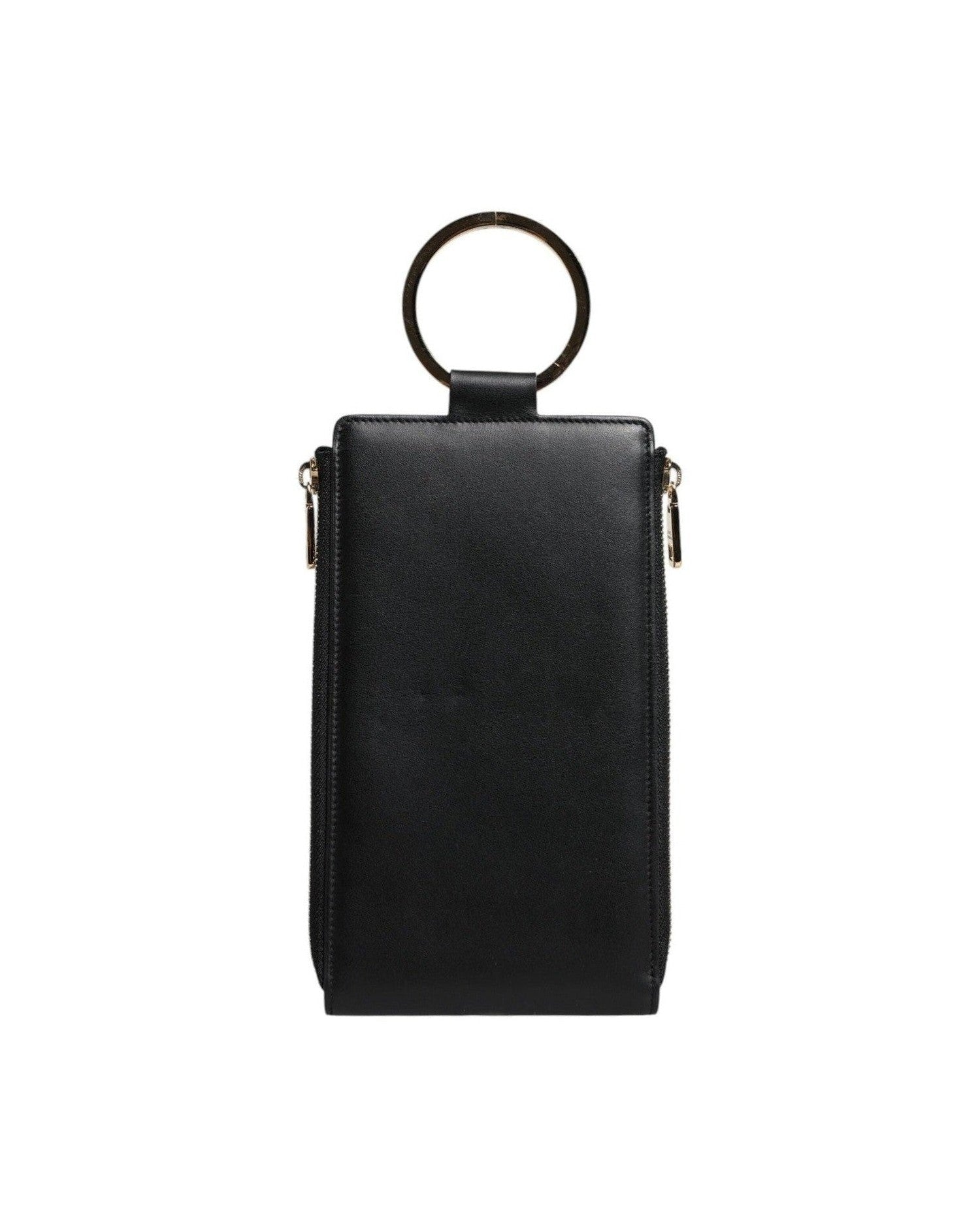 Dolce & Gabbana Leather Logo Plaque Neck Strap Card Coin Black Wallet Glam Steals