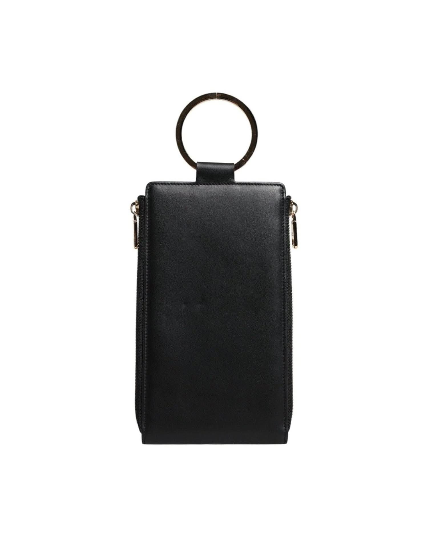 Dolce & Gabbana Black Leather Logo Plaque Neck Strap Card Coin Wallet Wallets