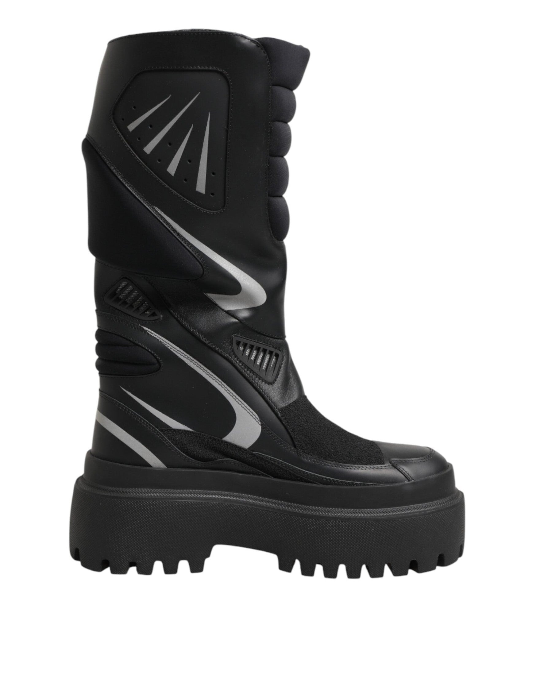 Dolce & Gabbana Black Leather Mid Calf Biker Boots Shoes Glam Steals