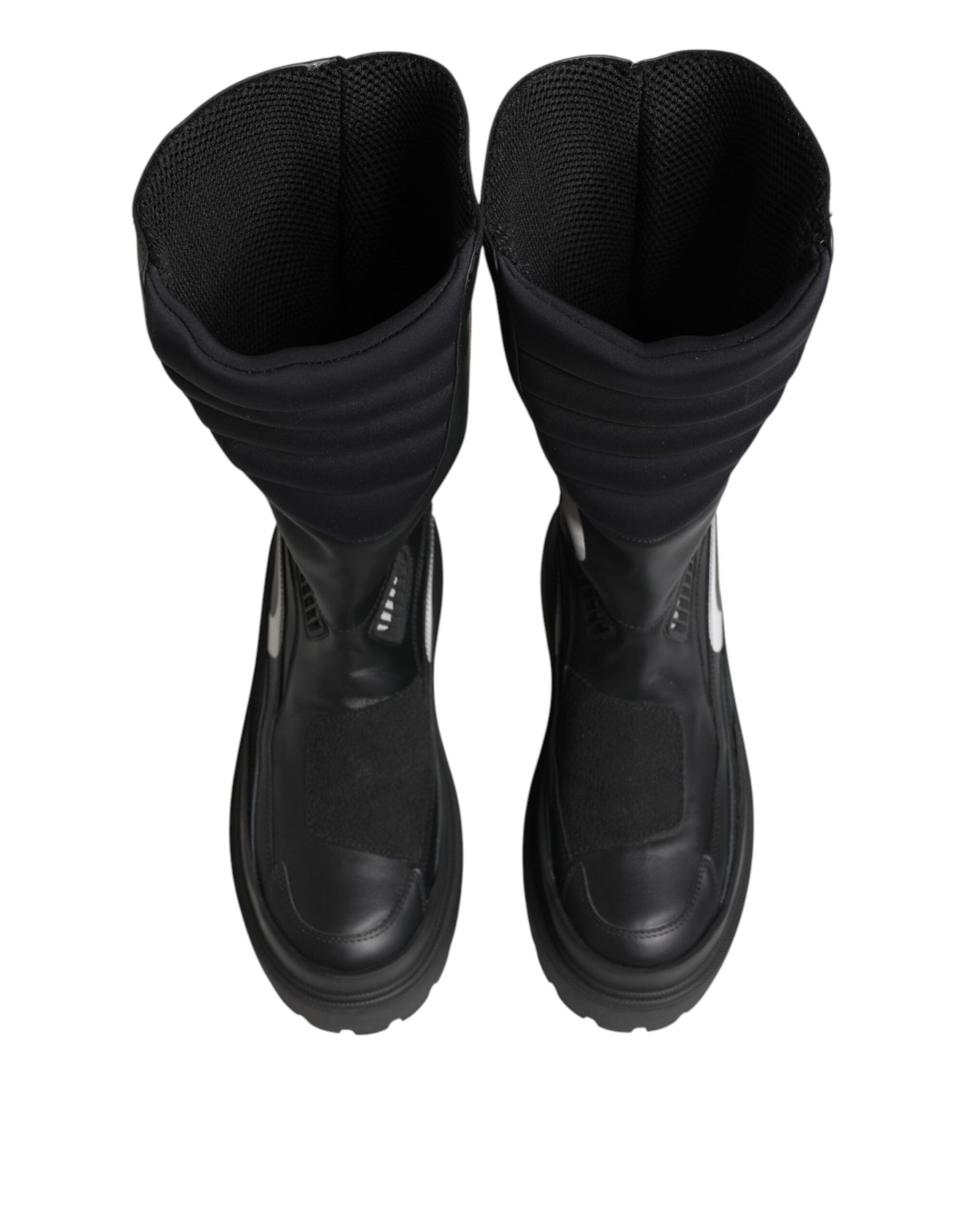 Dolce & Gabbana Black Leather Mid Calf Biker Boots Shoes Glam Steals
