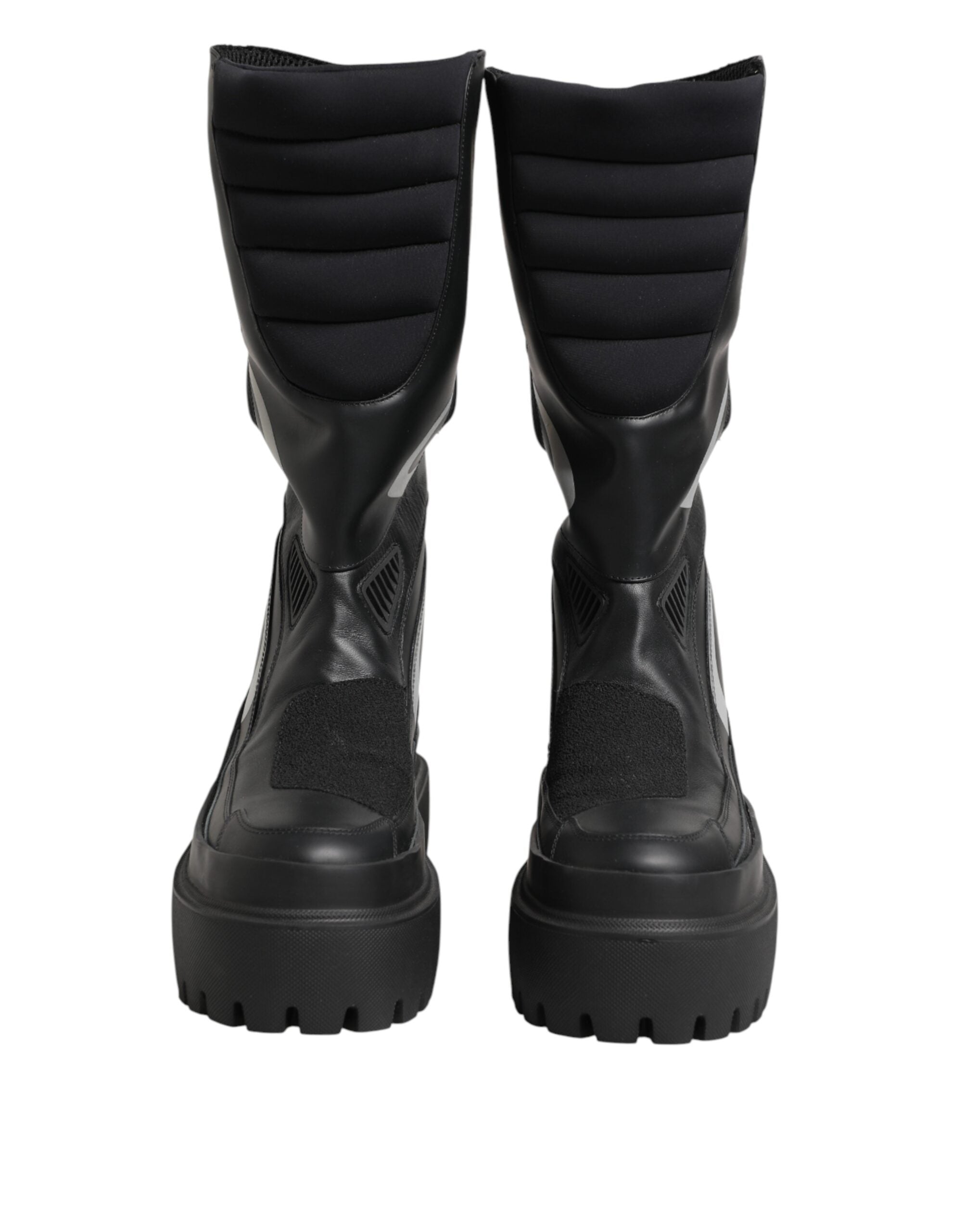 Dolce & Gabbana Black Leather Mid Calf Biker Boots Shoes Glam Steals
