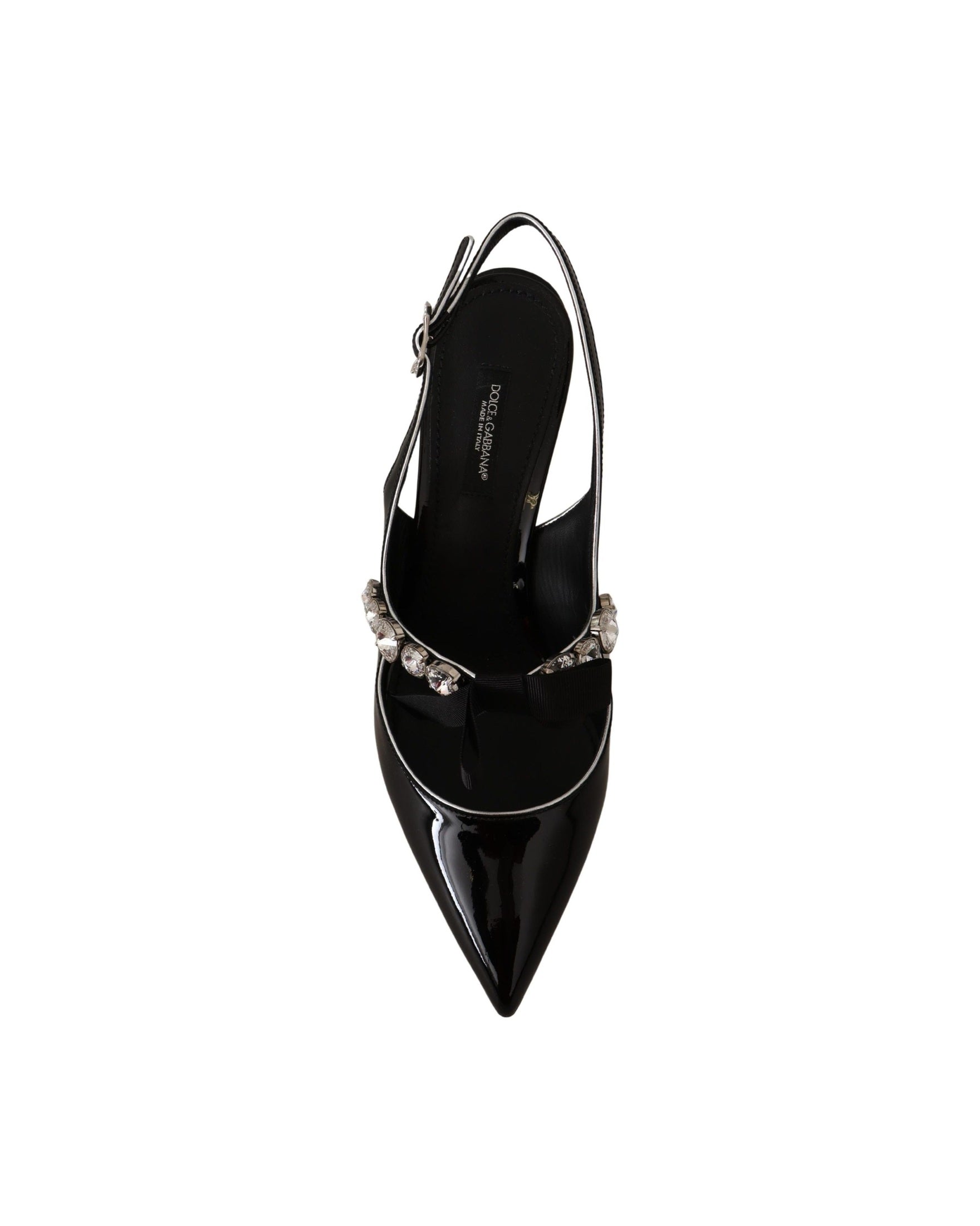 Dolce & Gabbana Black Leather Patent Crystal Slingbacks Shoes Glam Steals