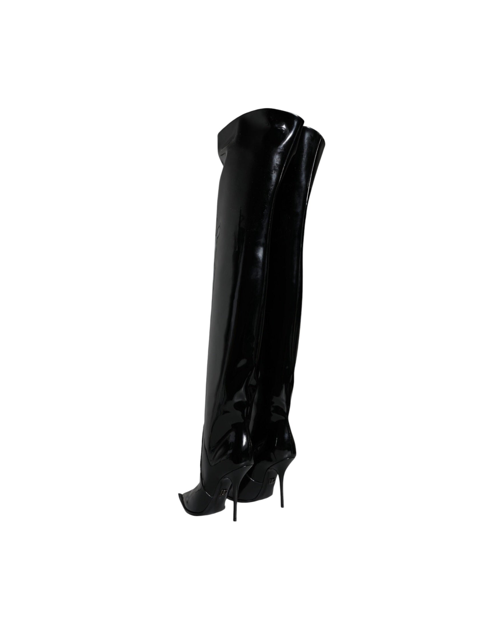 Dolce & Gabbana Black Leather Patent Knee High Boots Shoes Glam Steals