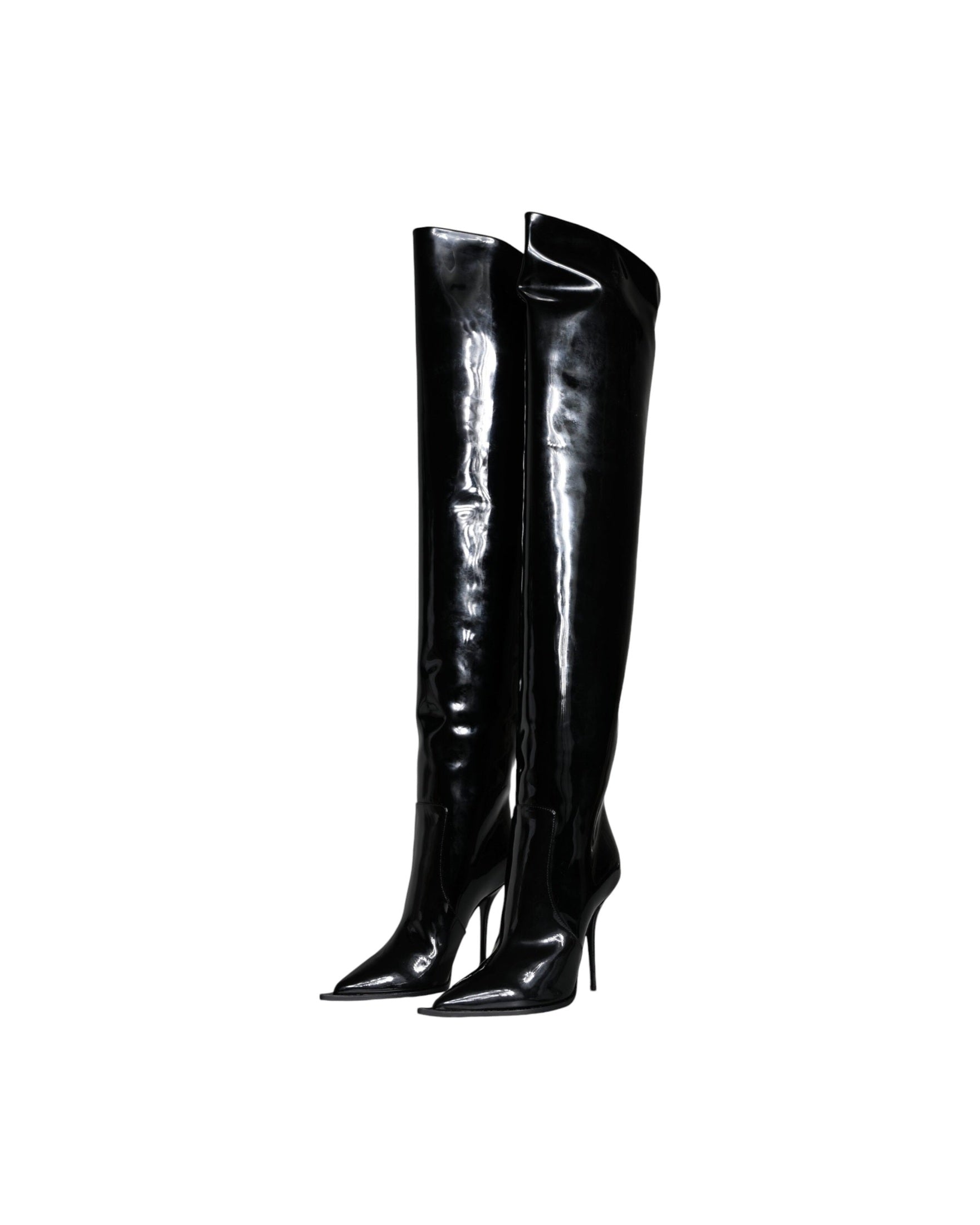 Dolce & Gabbana Black Leather Patent Knee High Boots Shoes Glam Steals