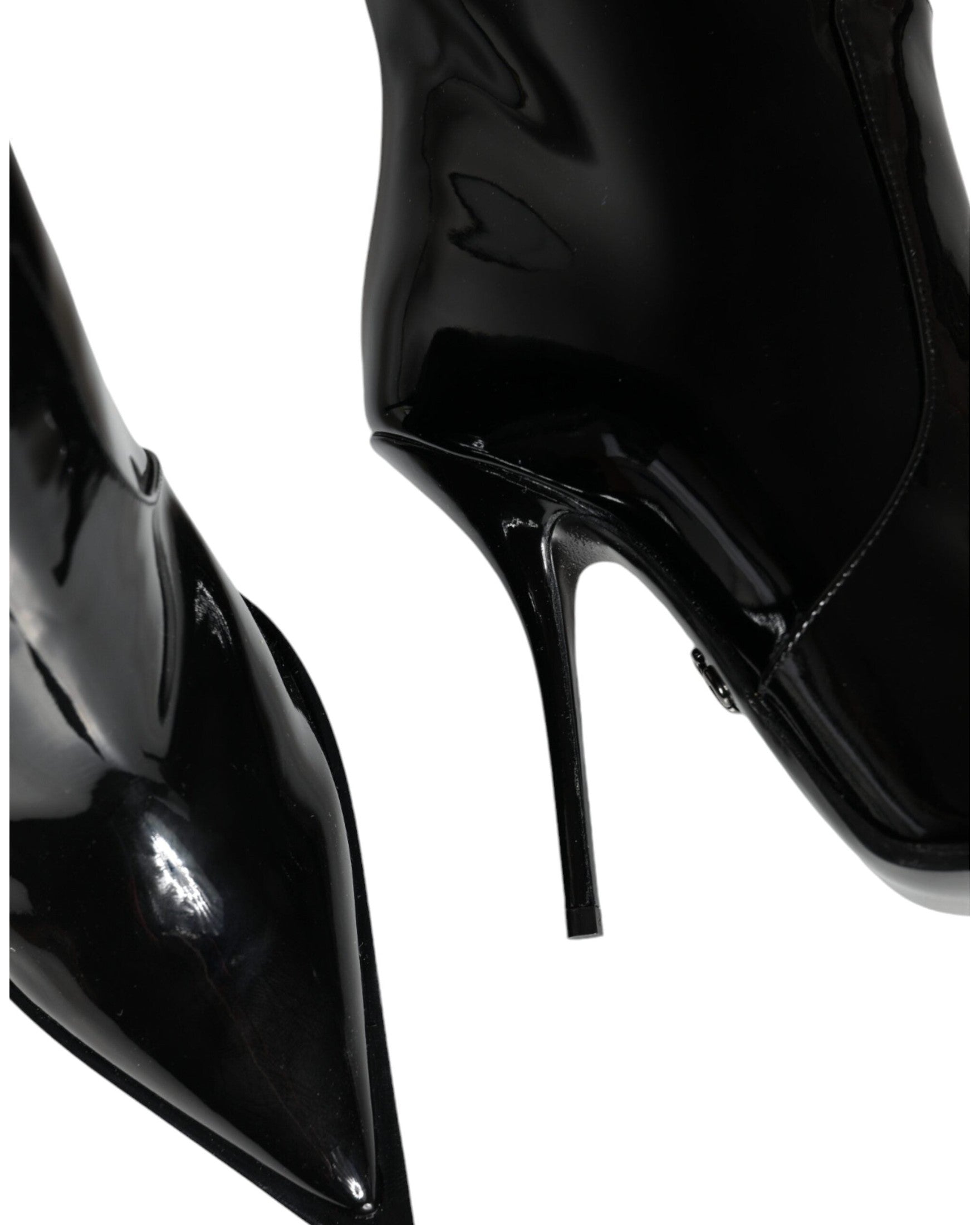 Dolce & Gabbana Black Leather Patent Knee High Boots Shoes Glam Steals