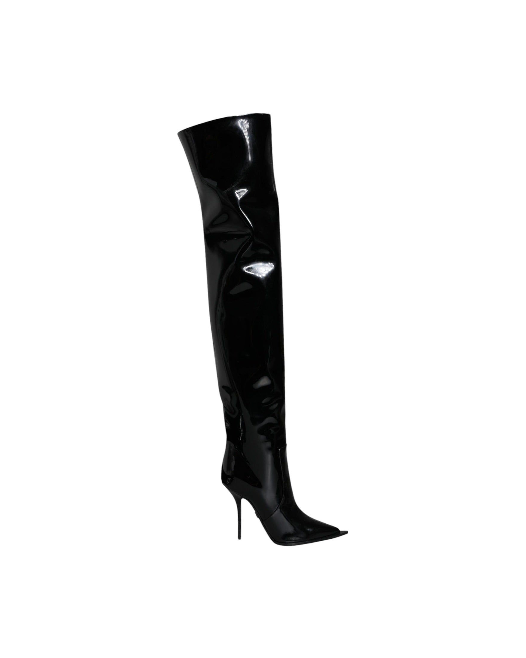 Dolce & Gabbana Black Leather Patent Knee High Boots Shoes Glam Steals