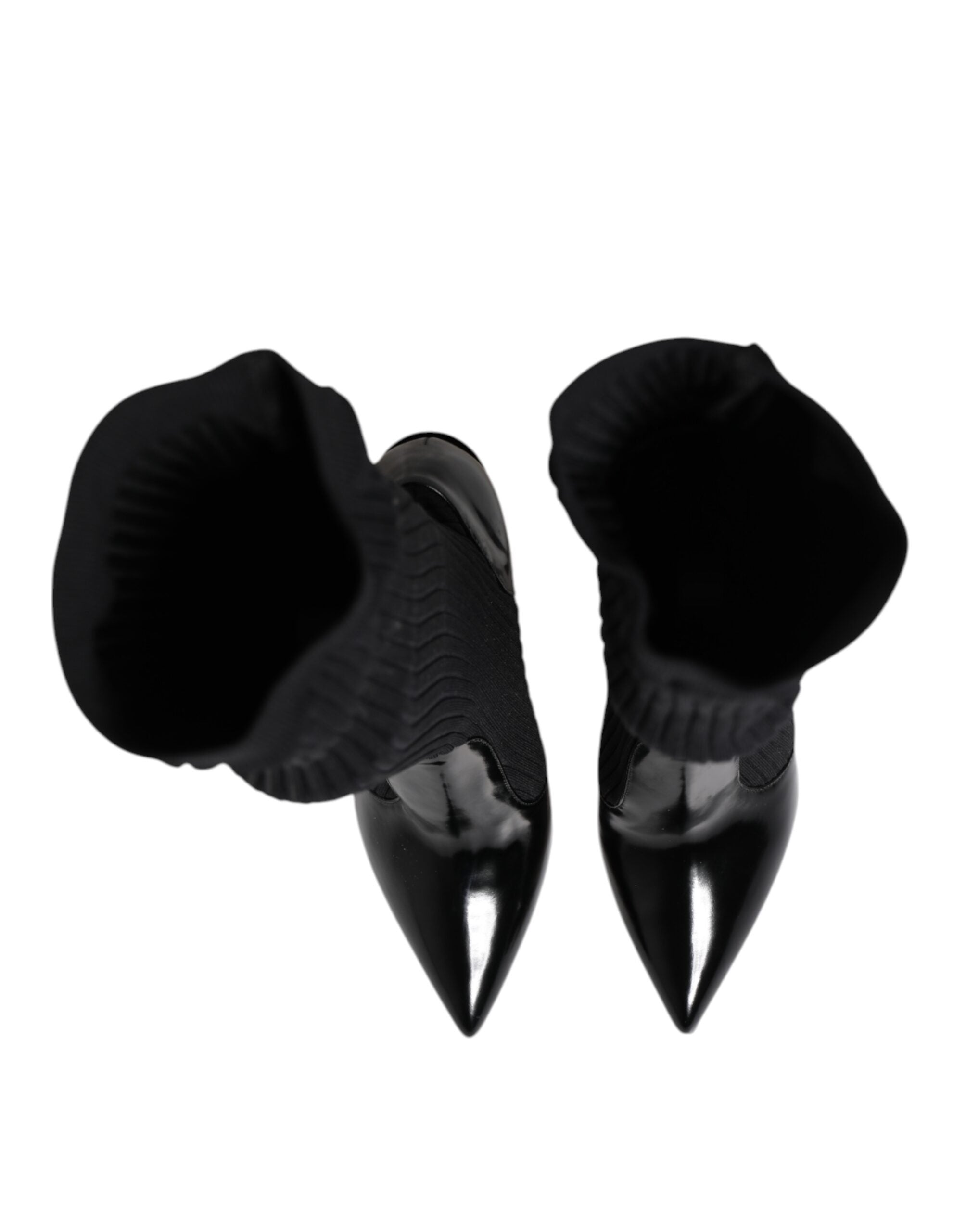 Dolce & Gabbana Black Leather Ribbed Knit Knee Boots Shoes Glam Steals