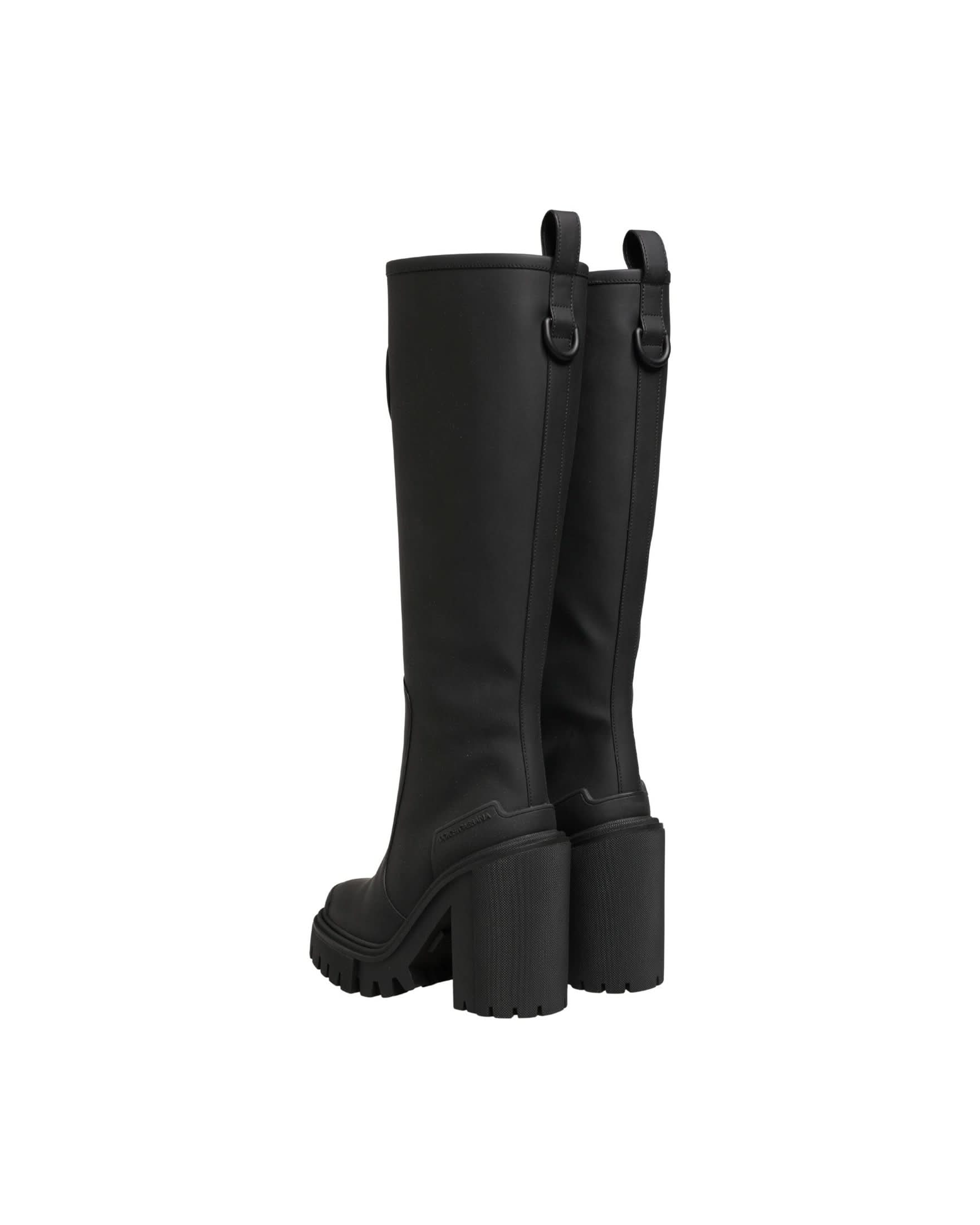 Dolce & Gabbana Black Leather Rubberised High Boots