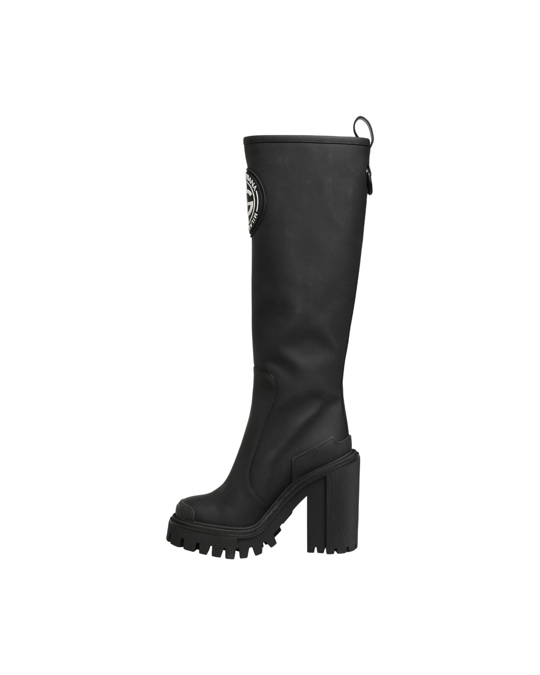 Dolce & Gabbana Black Leather Rubberised High Boots