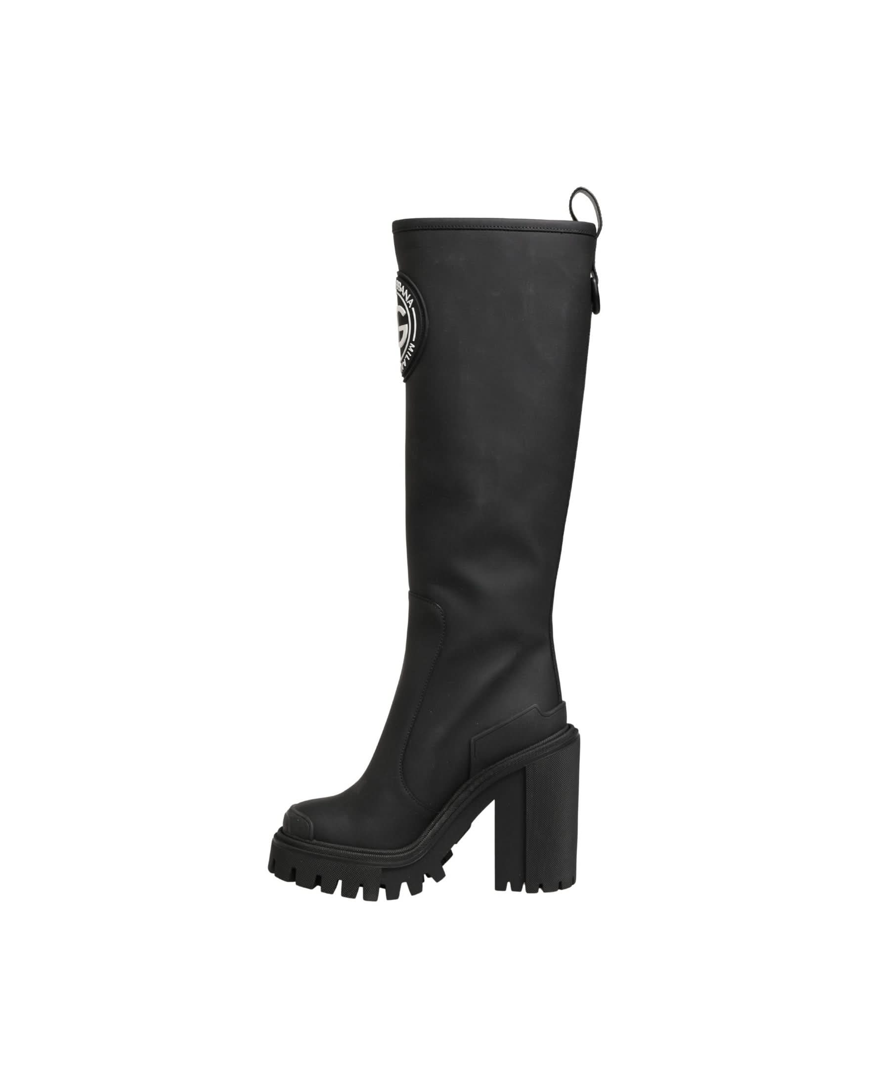 Dolce & Gabbana Black Leather Rubberised High Boots