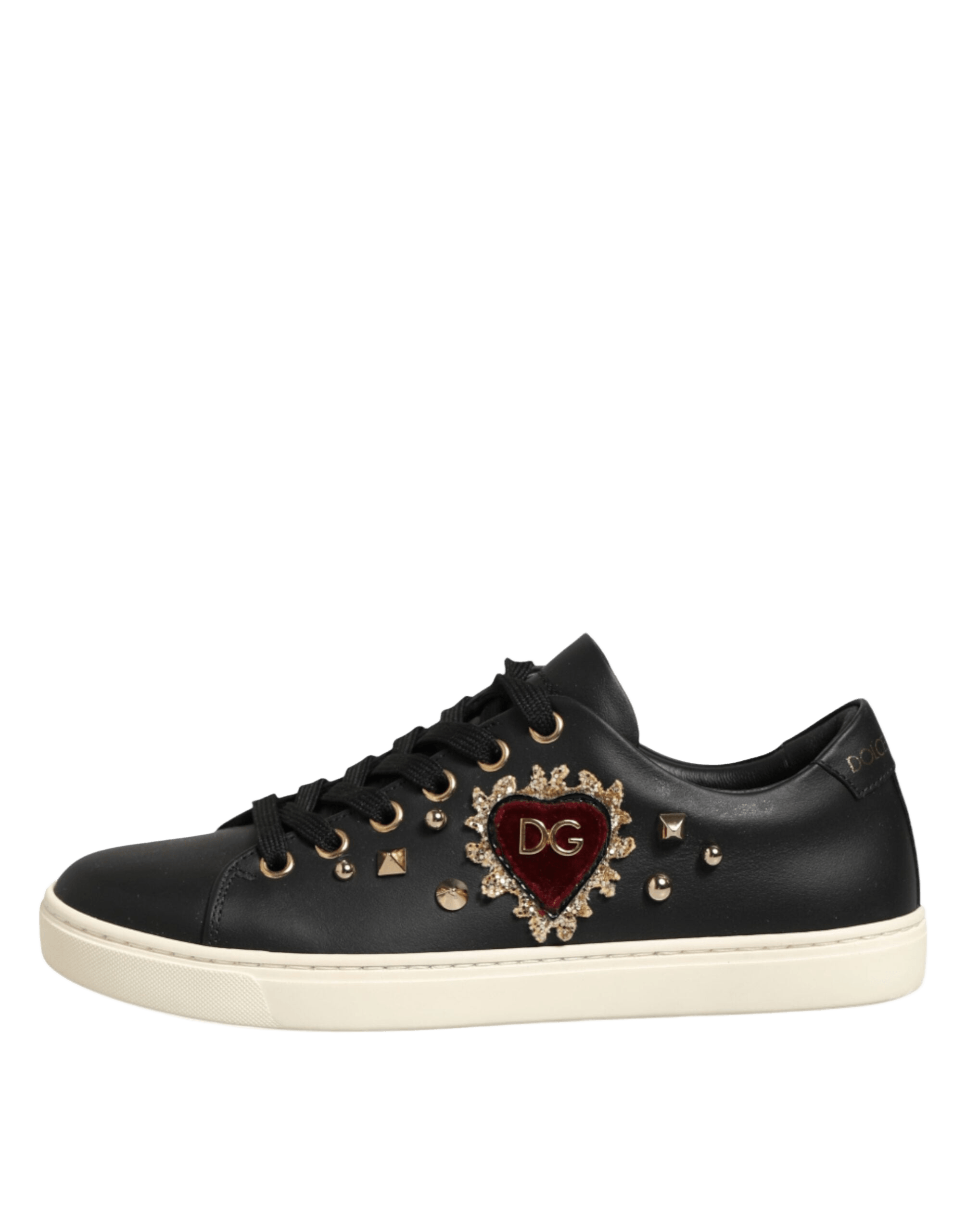 Dolce & Gabbana Black Leather Sacred Heart Sneakers Shoes Glam Steals