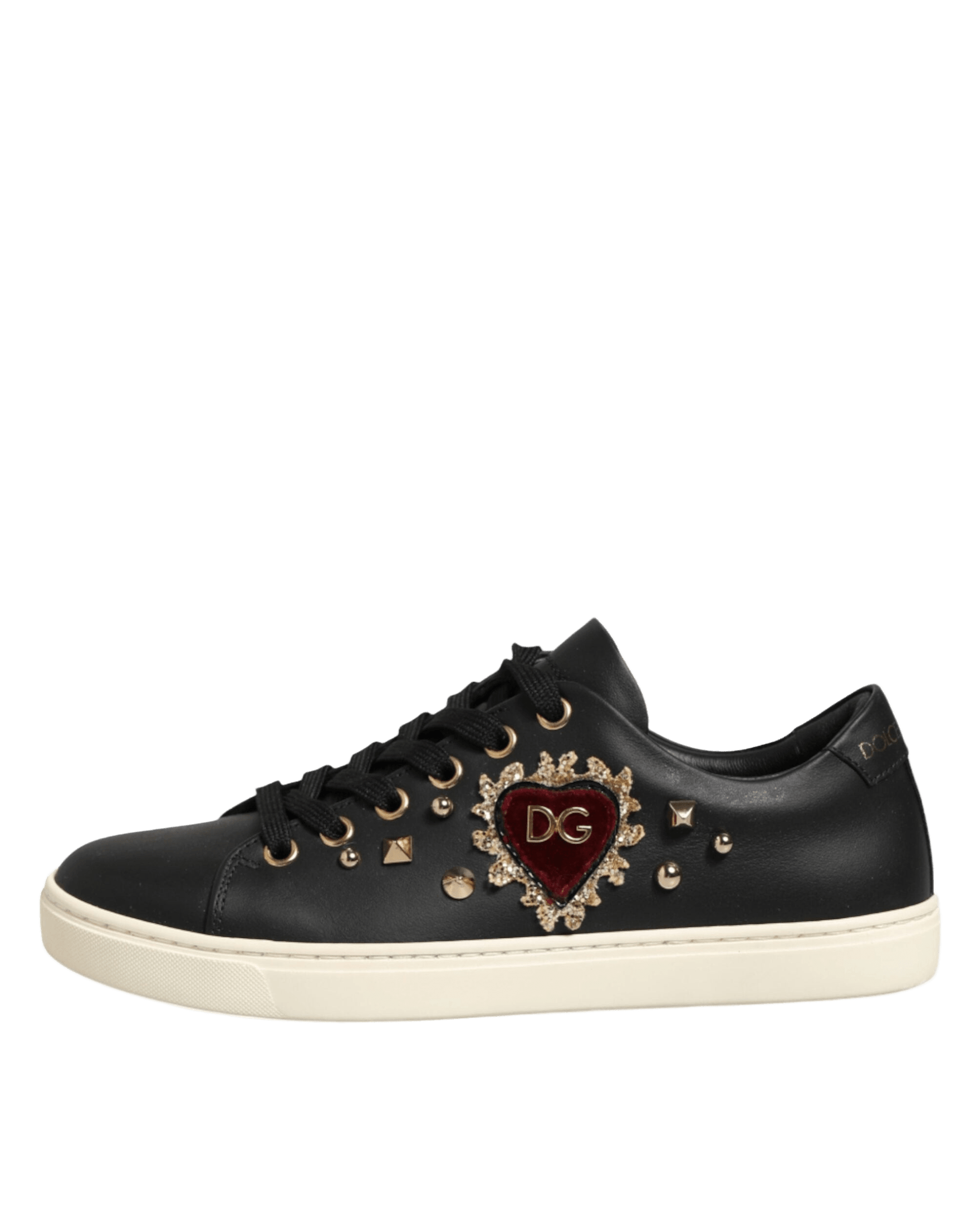 Dolce & Gabbana Black Leather Sacred Heart Sneakers Shoes Sneakers