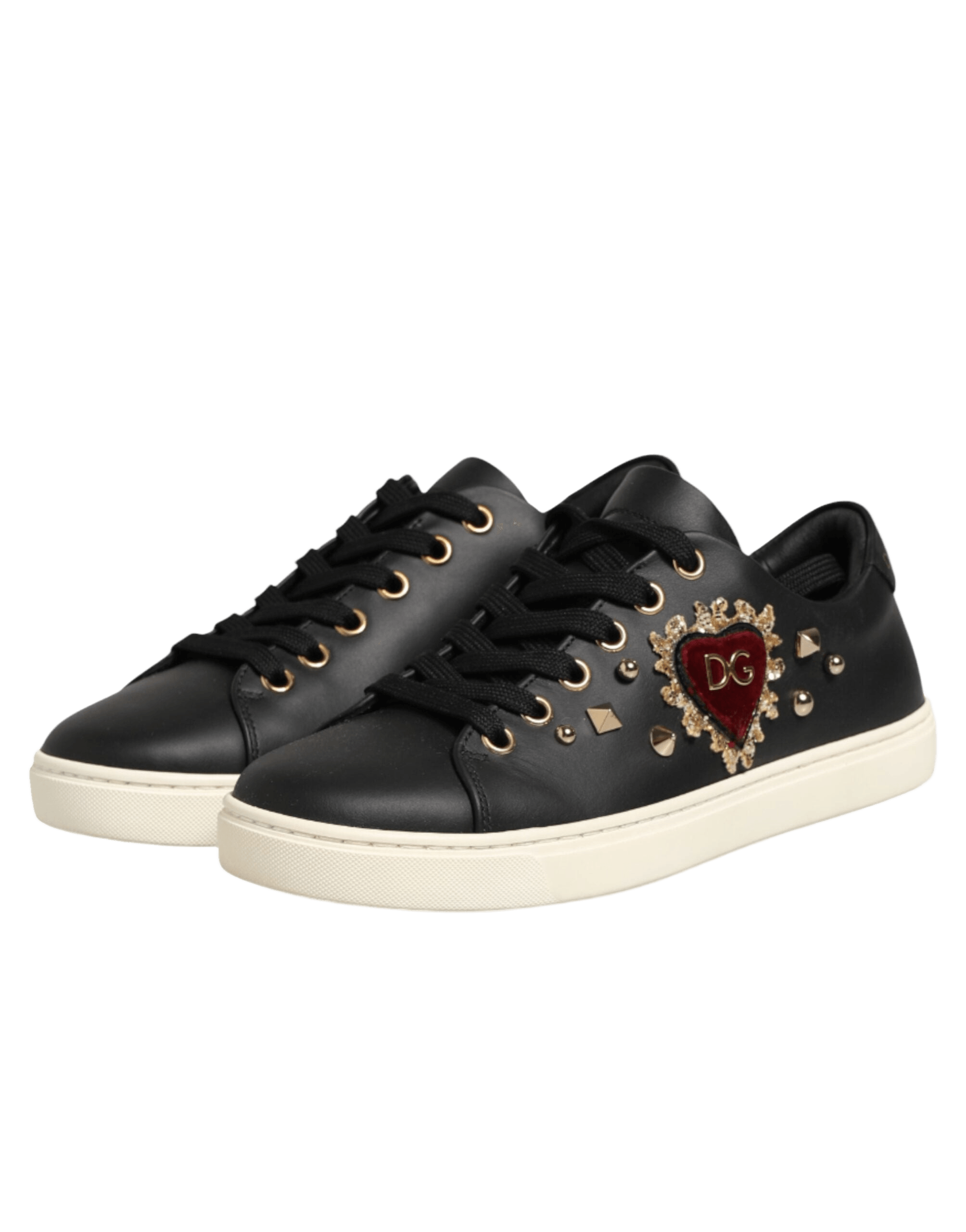 Dolce & Gabbana Black Leather Sacred Heart Sneakers Shoes Glam Steals