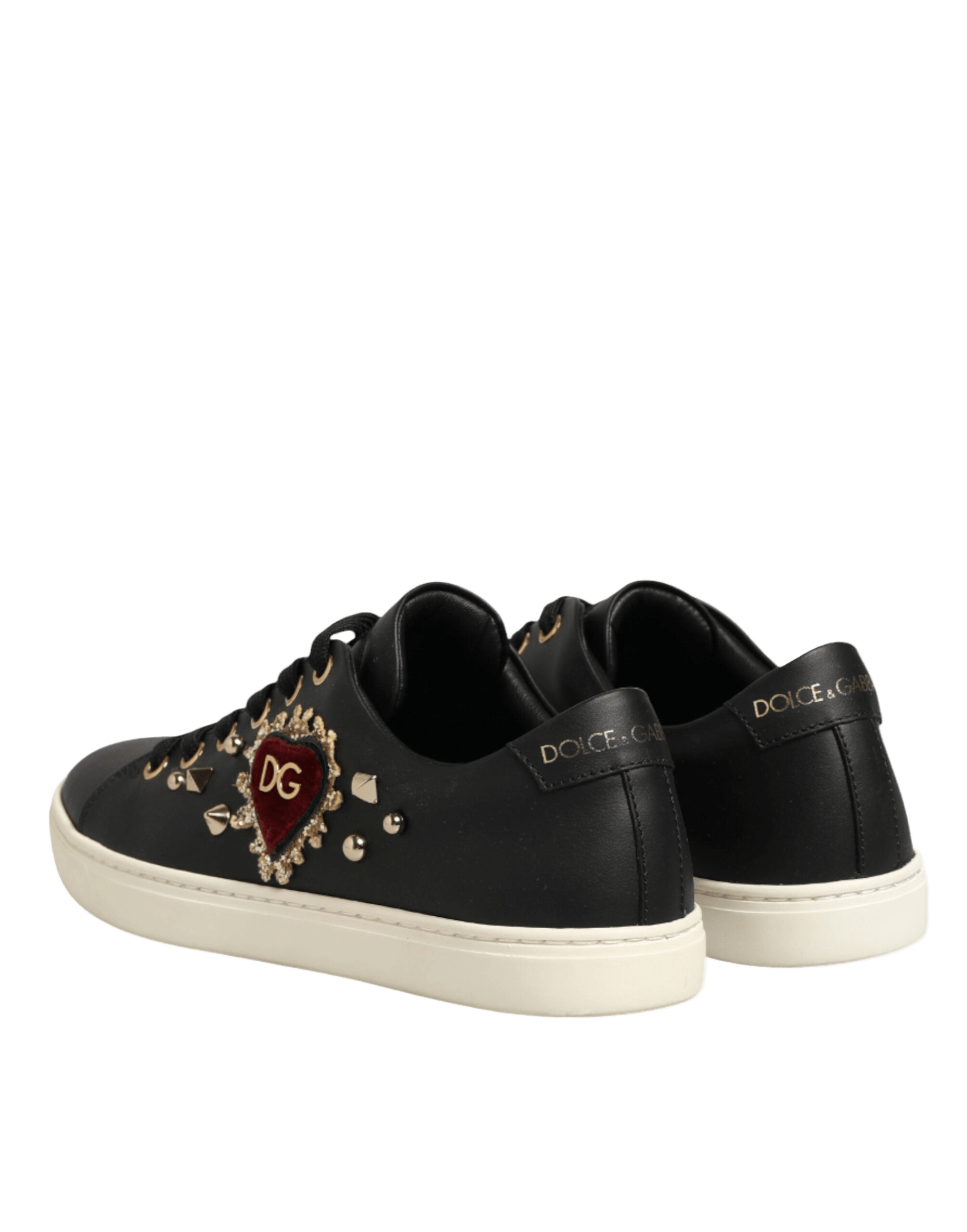 Dolce & Gabbana Black Leather Sacred Heart Sneakers Shoes Glam Steals