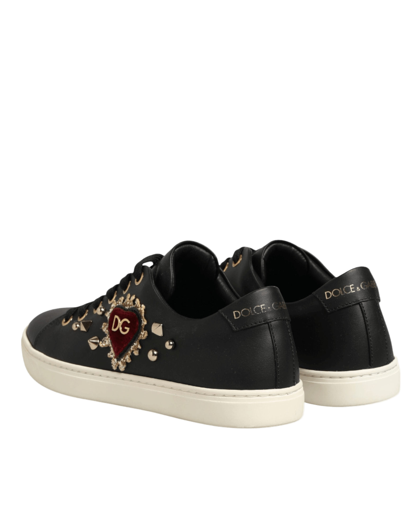 Dolce & Gabbana Black Leather Sacred Heart Sneakers Shoes Sneakers