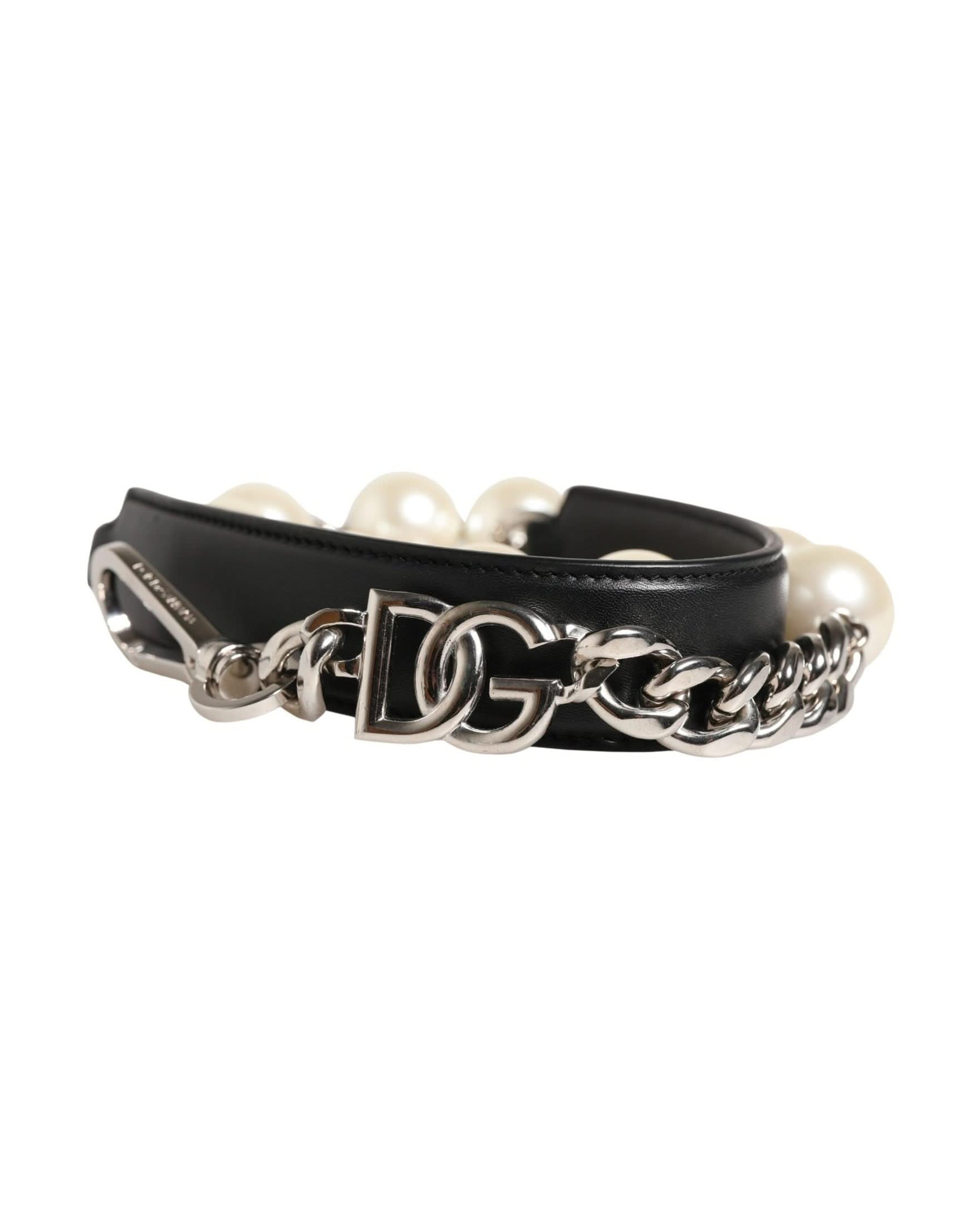 Dolce & Gabbana Black Leather Silver Chain Bag Accessory Shoulder Strap