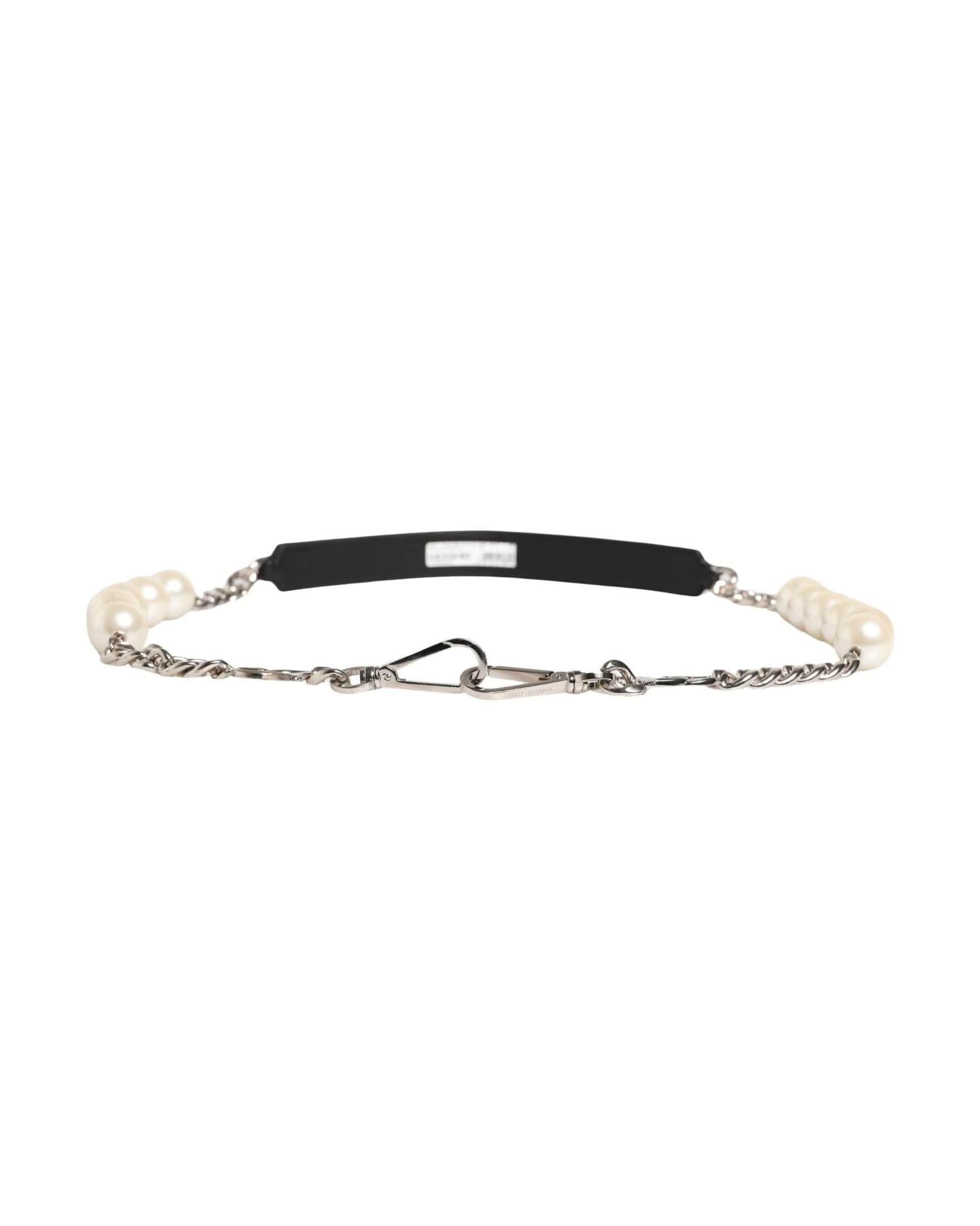 Dolce & Gabbana Black Leather Silver Chain Bag Accessory Shoulder Strap