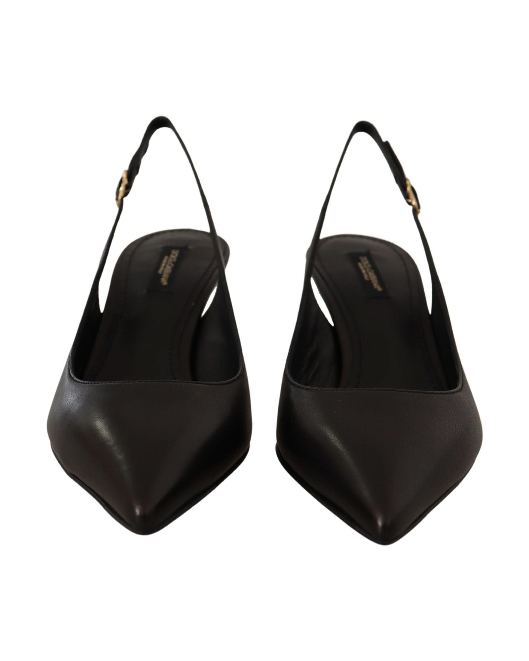 Dolce & Gabbana Black Leather Slingbacks Heels Pumps Shoes Heels