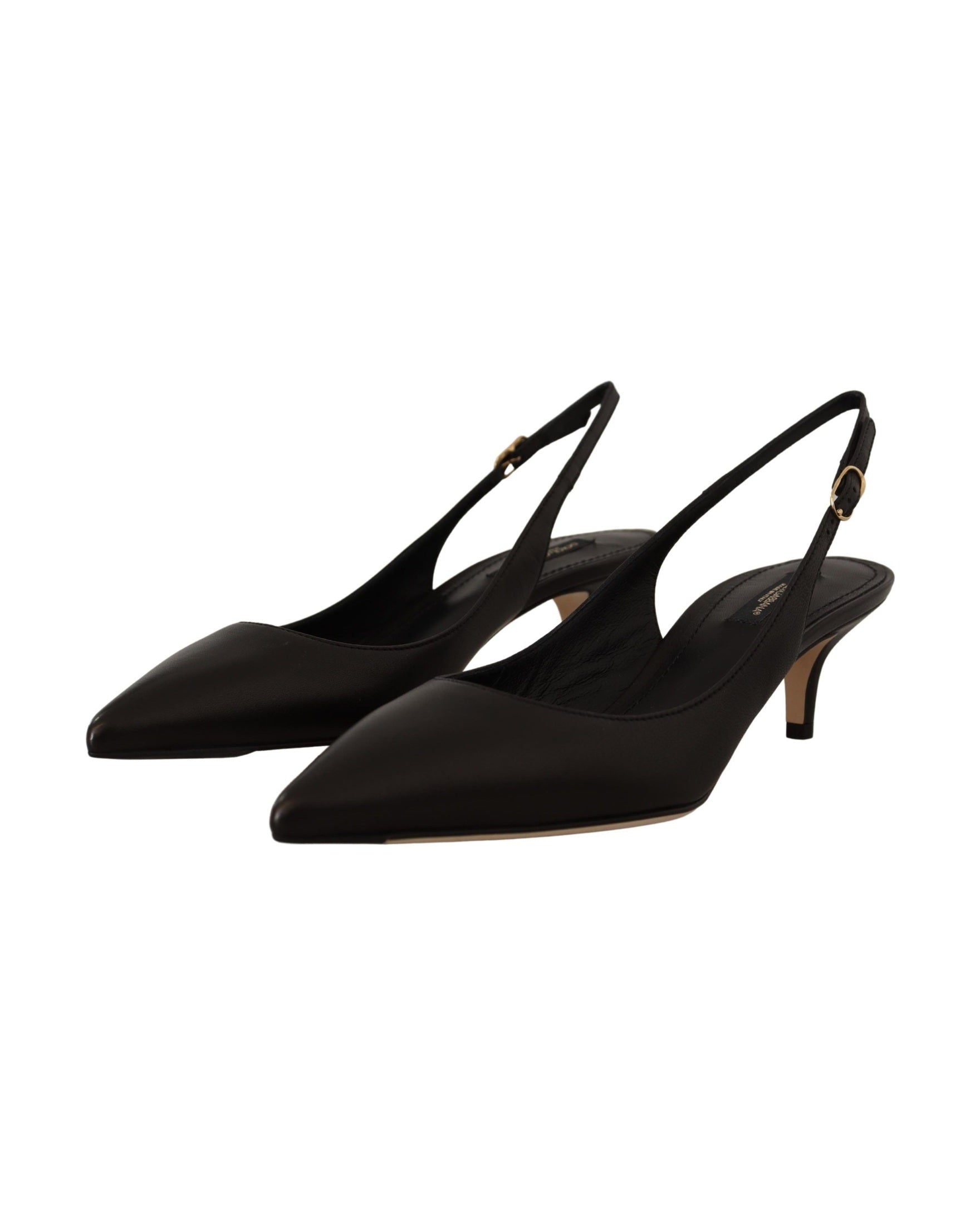 Dolce & Gabbana Black Leather Slingbacks Heels Pumps Shoes Glam Steals