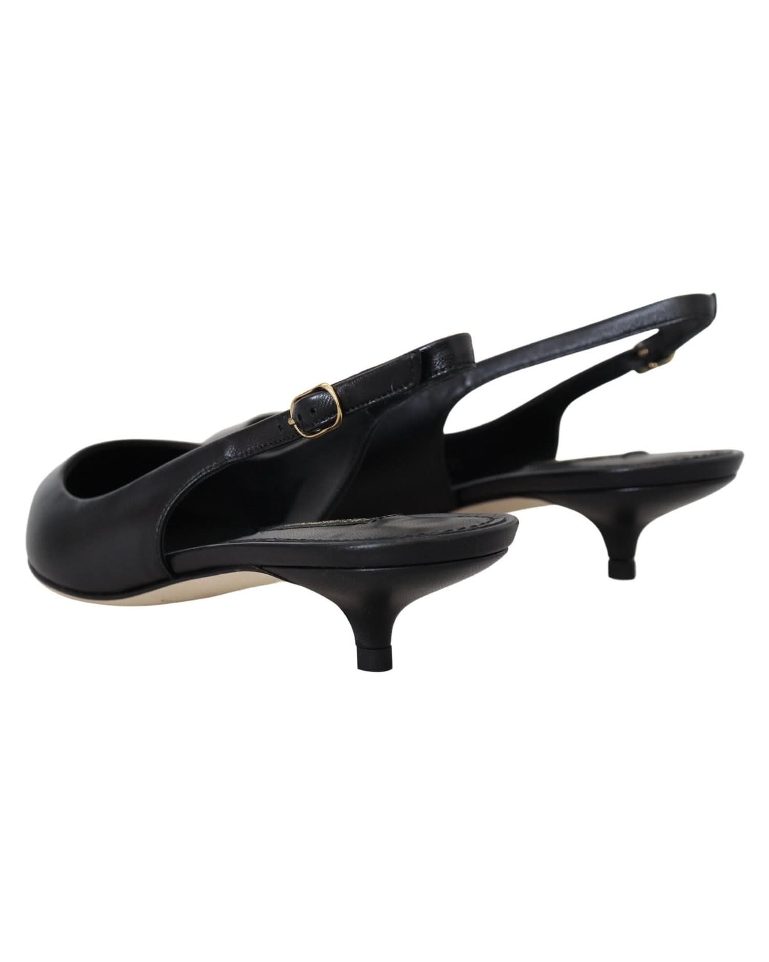 Dolce & Gabbana Black Leather Slingbacks Heels Pumps Shoes