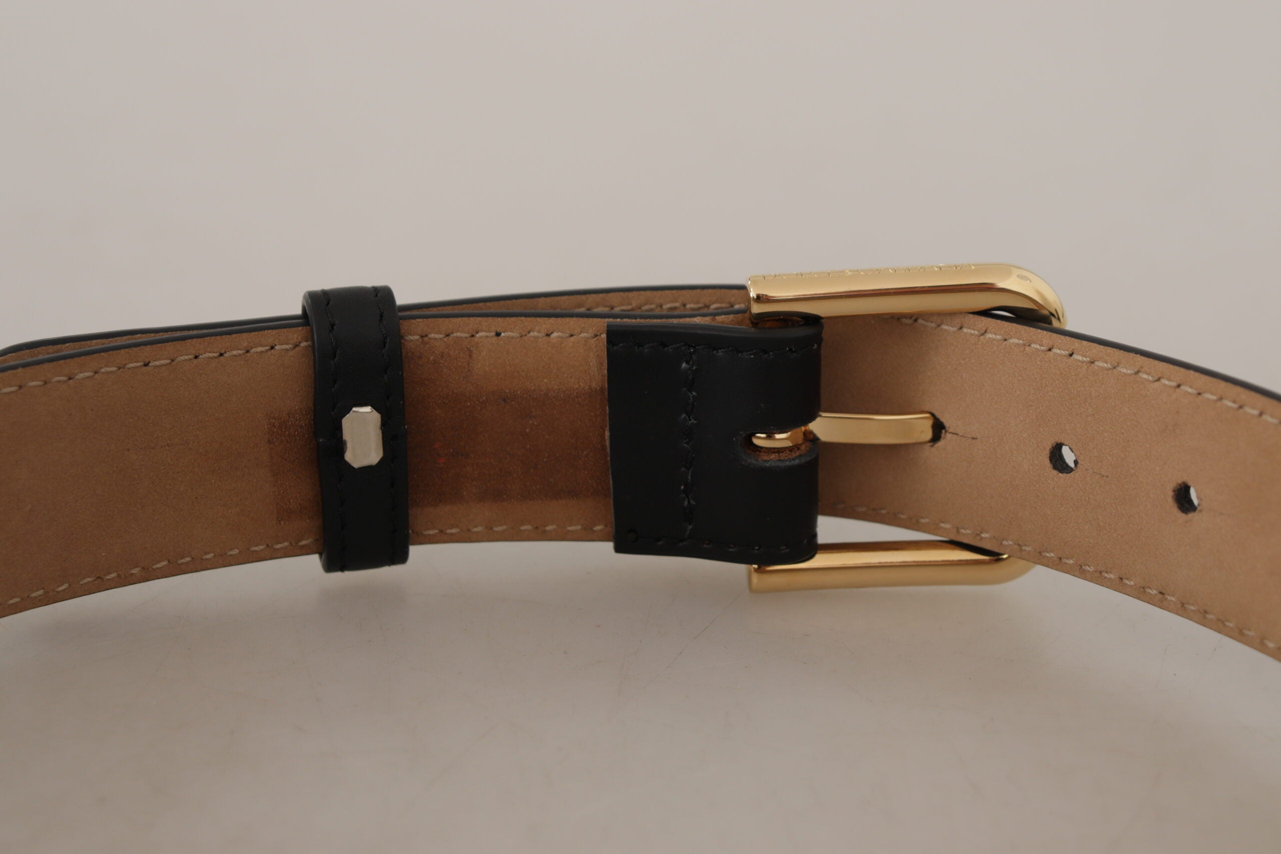 Dolce & Gabbana Black Leather Solid Classic Gold Waist Buckle Belt Glam Steals