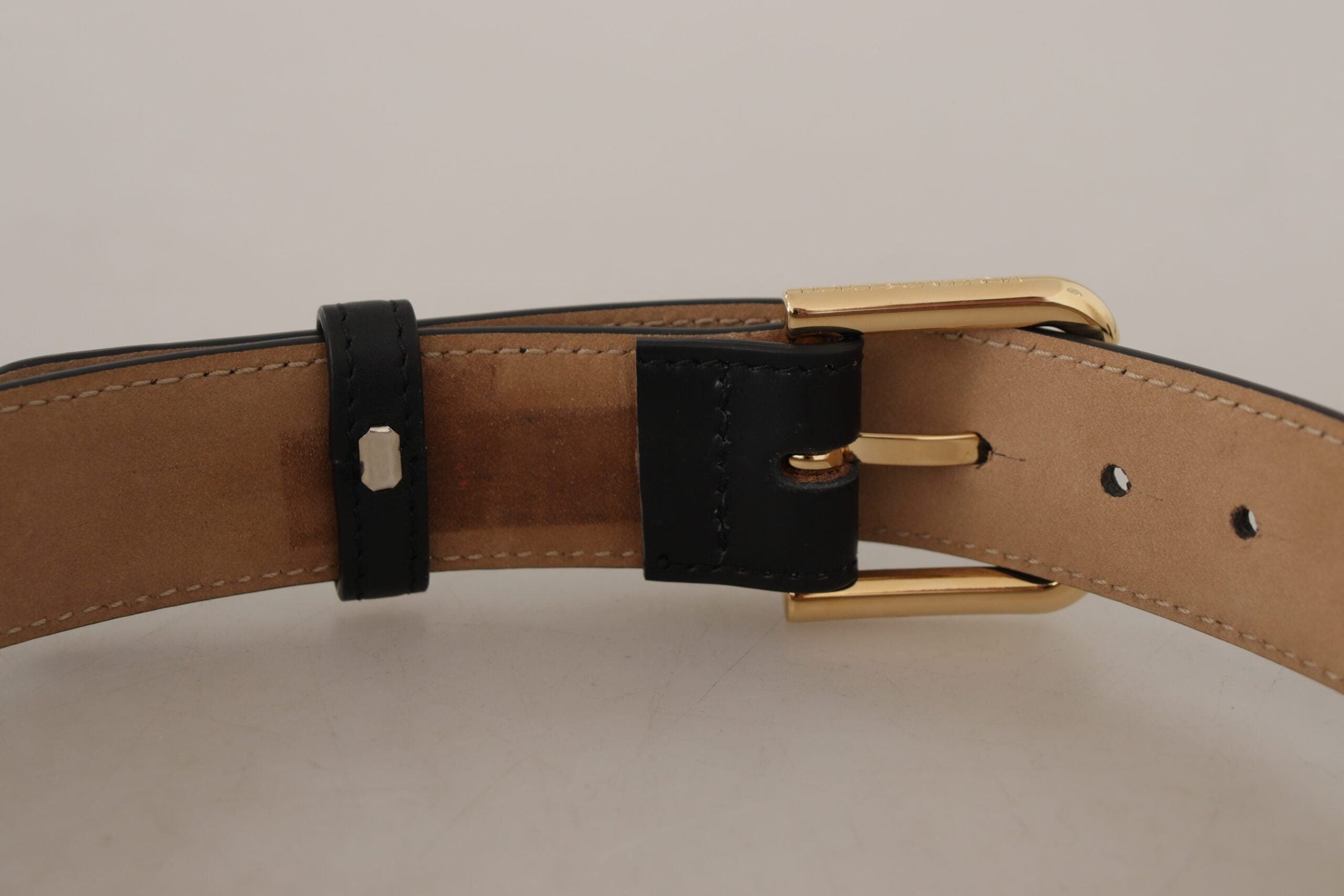 Dolce & Gabbana Black Leather Solid Classic Gold Waist Buckle Belt Belts