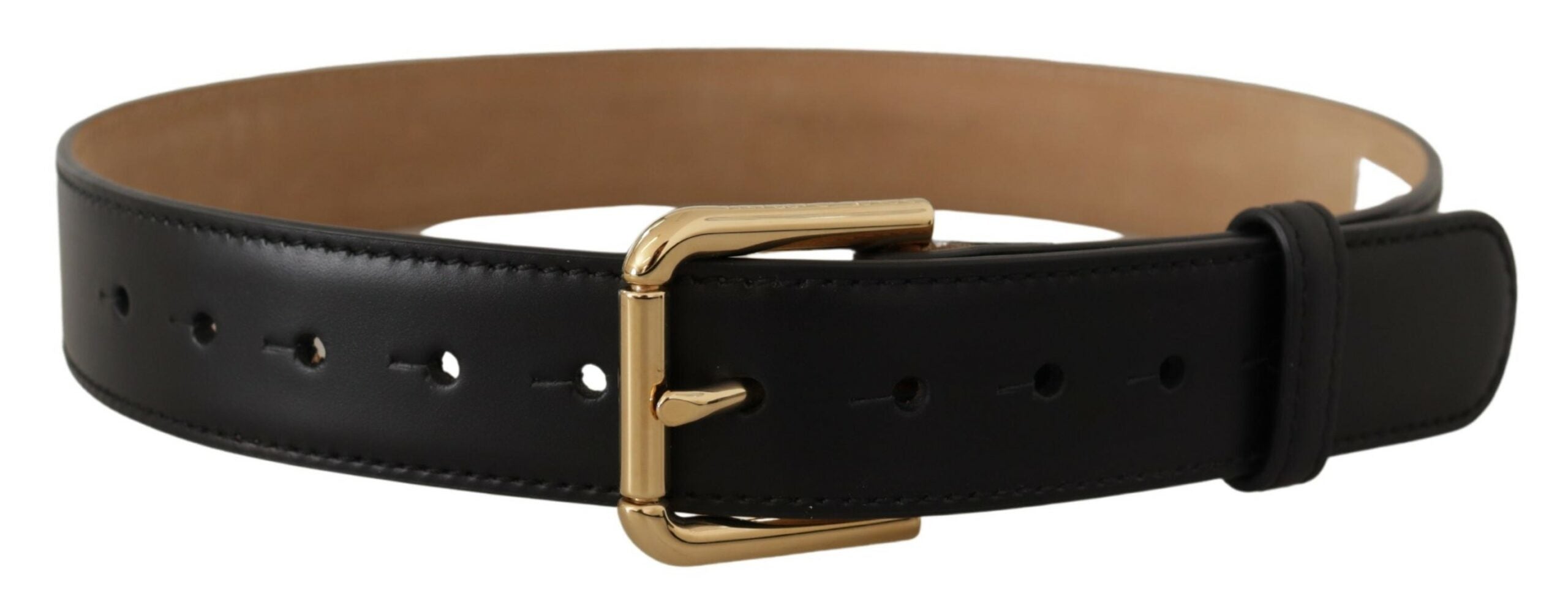 Dolce & Gabbana Black Leather Solid Classic Gold Waist Buckle Belt Glam Steals
