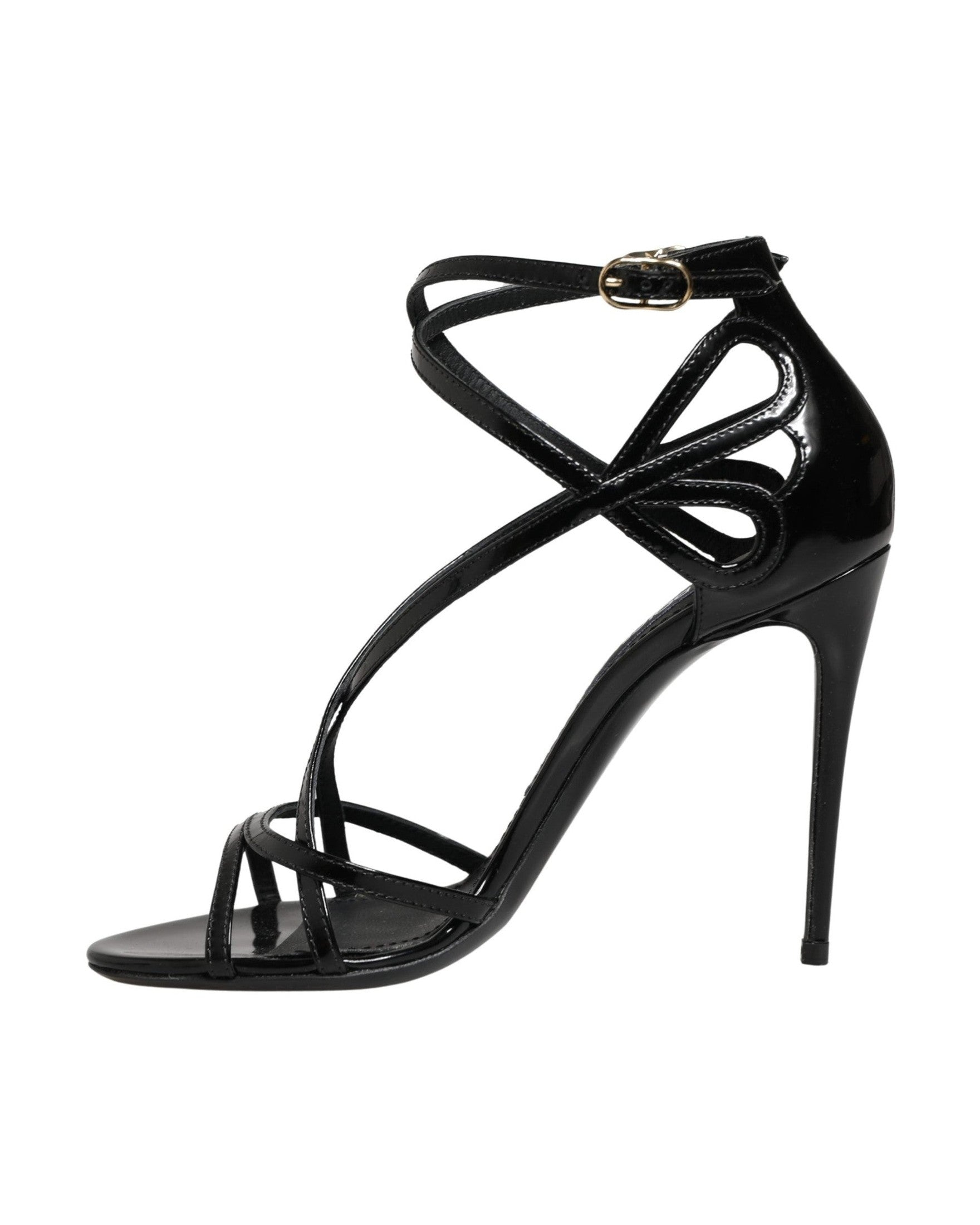 Dolce & Gabbana Black Leather Stiletto Heel Sandals Shoes