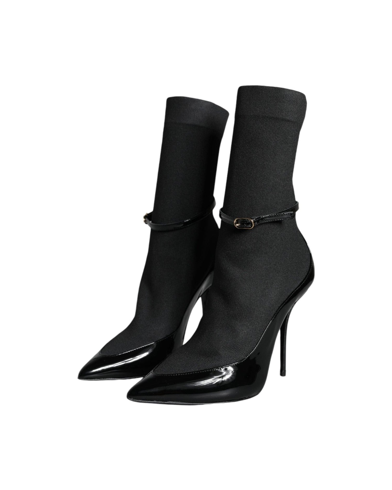 Dolce & Gabbana Black Leather Stilettos Booties Socks Shoes Boots