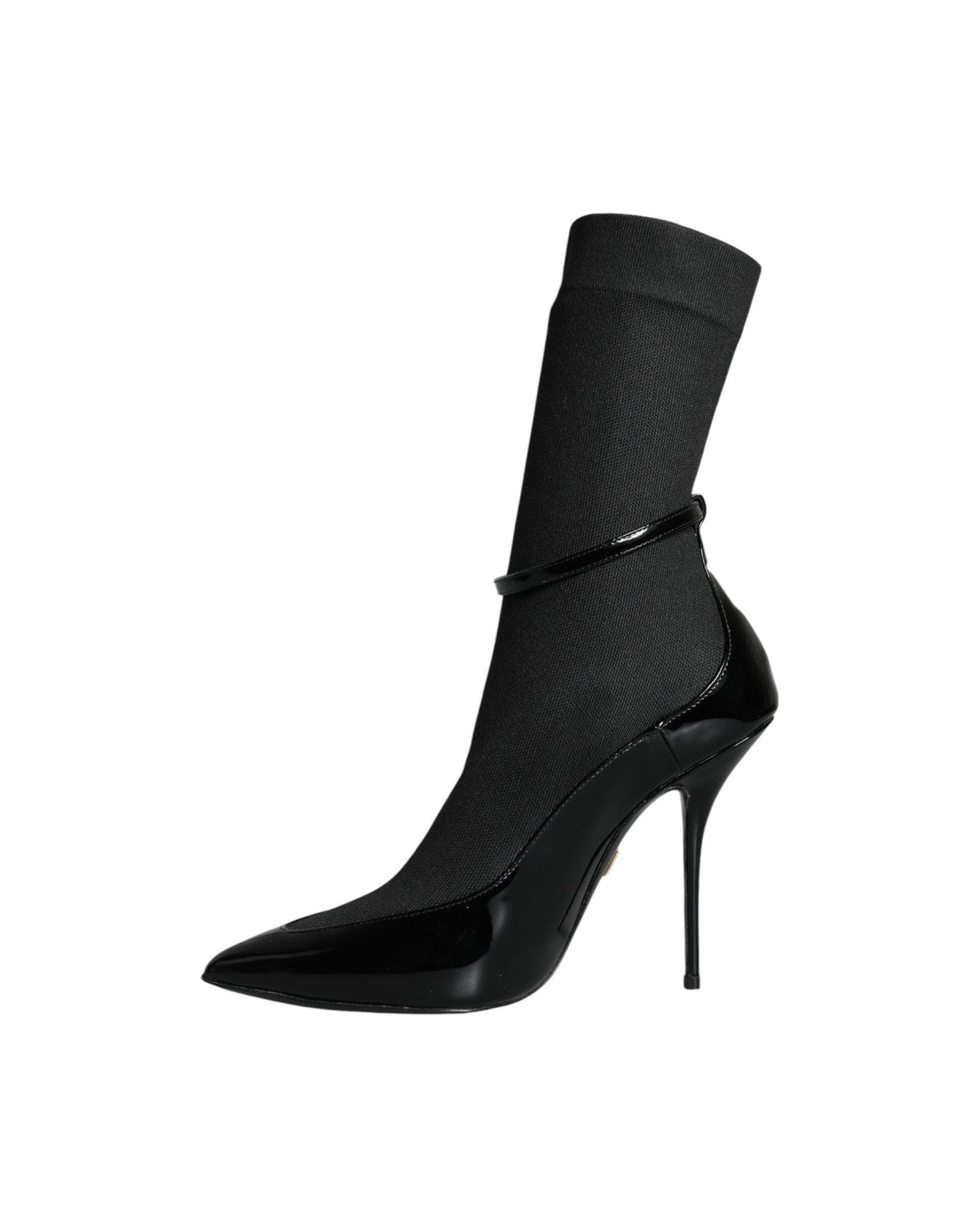 Dolce & Gabbana Black Leather Stilettos Booties Socks Shoes Boots