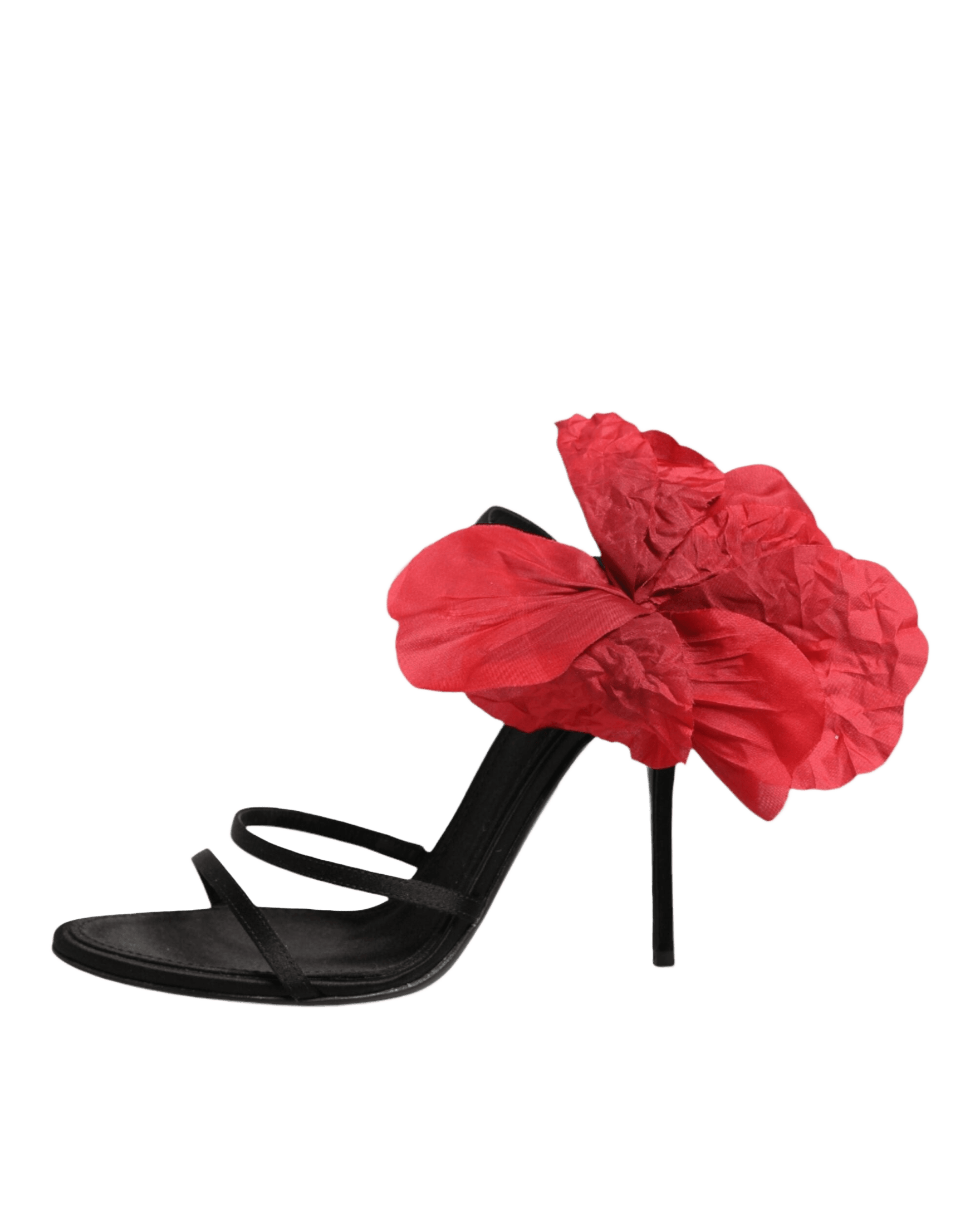 Dolce & Gabbana Black Leather Strappy Flower Heels Sandals Shoes Heels