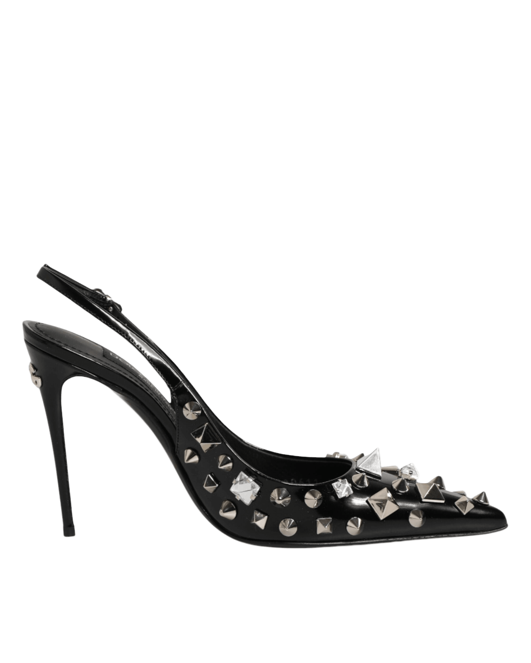 Dolce & Gabbana Black Leather Studded Heels Slingbacks Shoes Heels