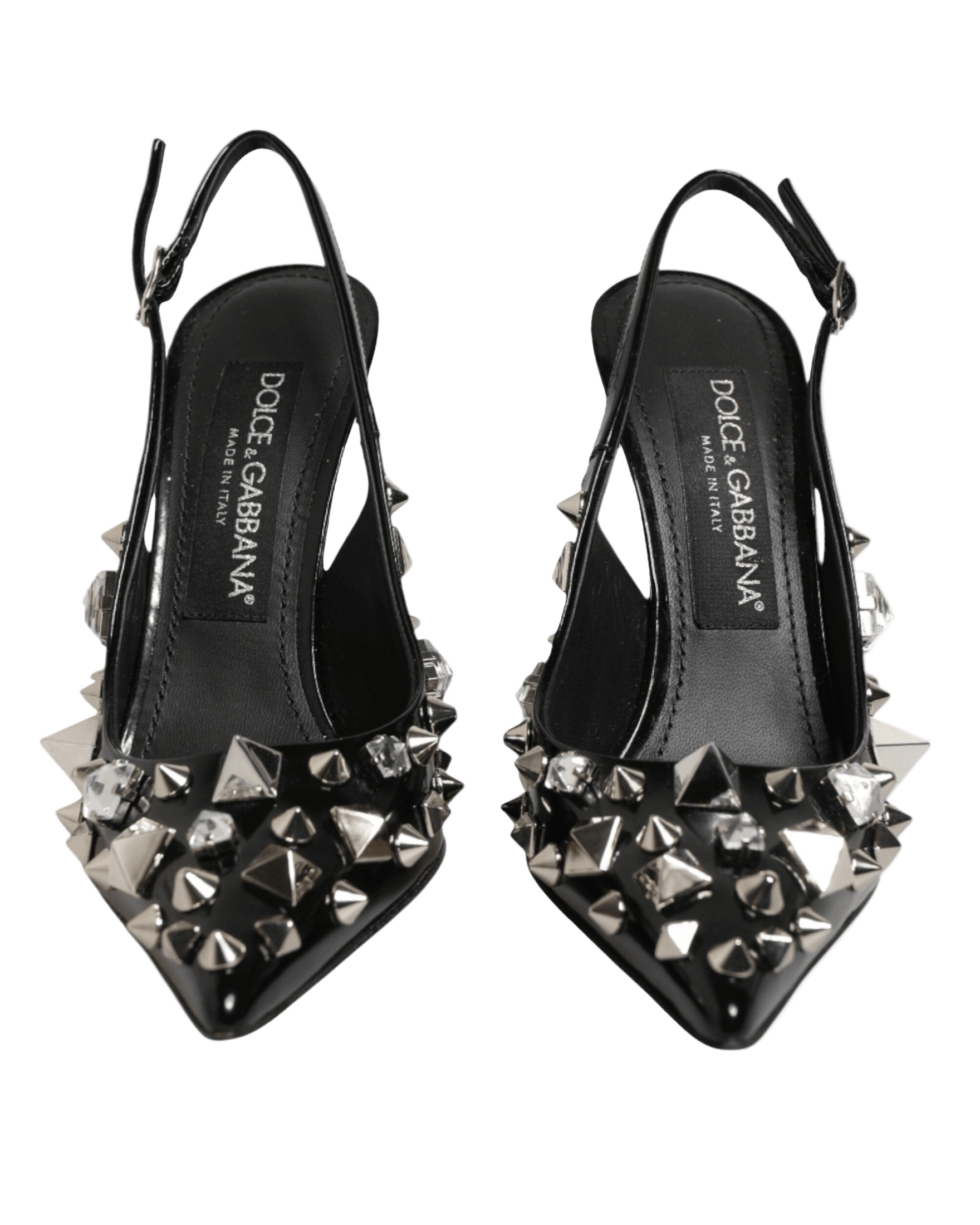 Dolce & Gabbana Black Leather Studded Heels Slingbacks Shoes Heels