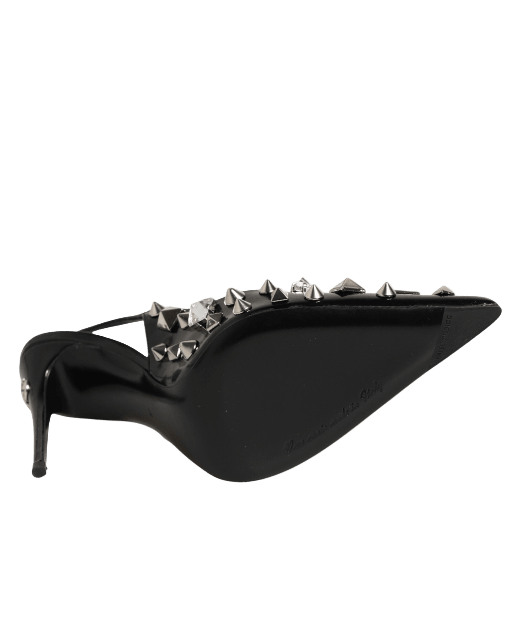 Dolce & Gabbana Black Leather Studded Heels Slingbacks Shoes Heels