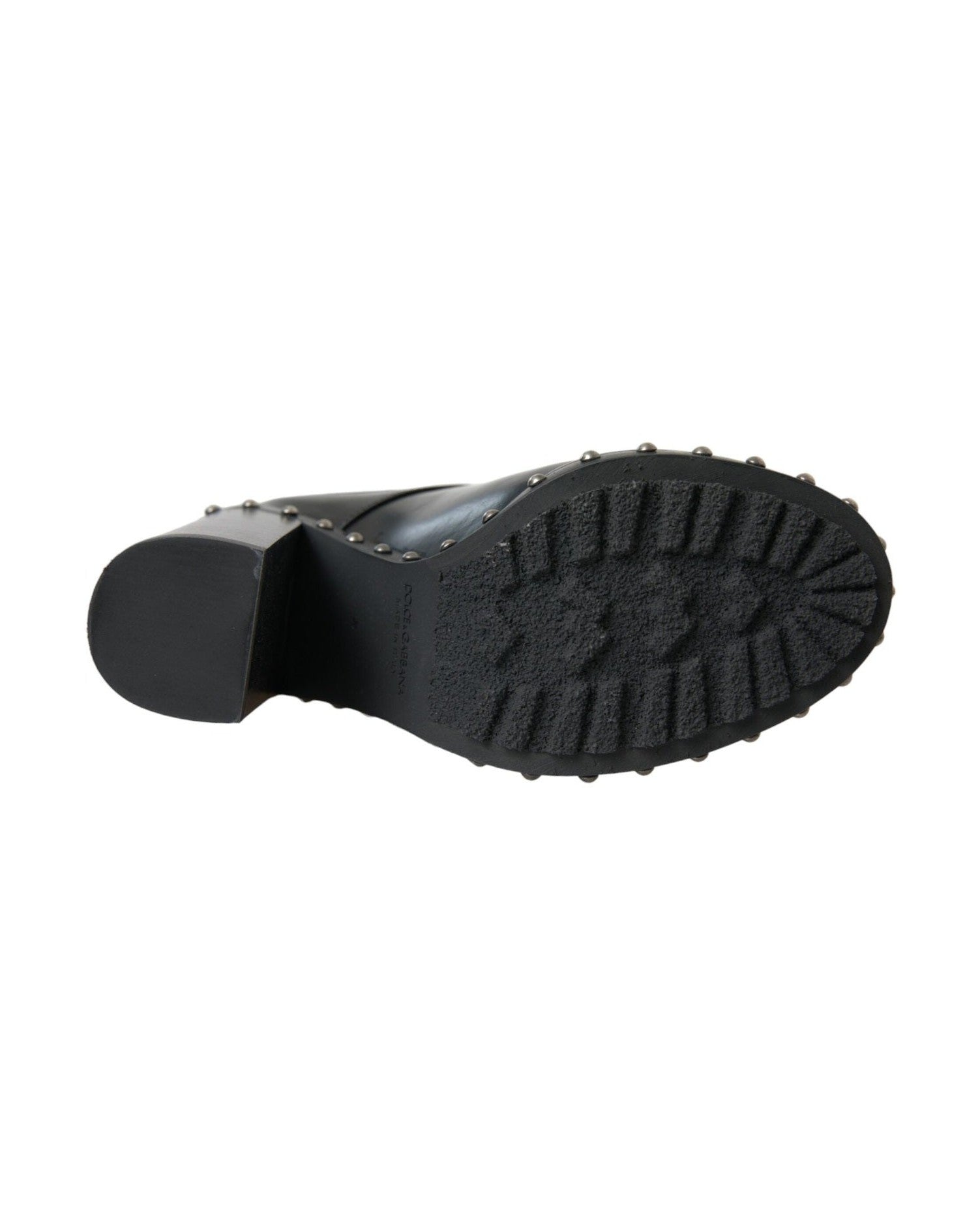 Dolce & Gabbana Black Leather Studded Lace Up Boots Shoes Boots