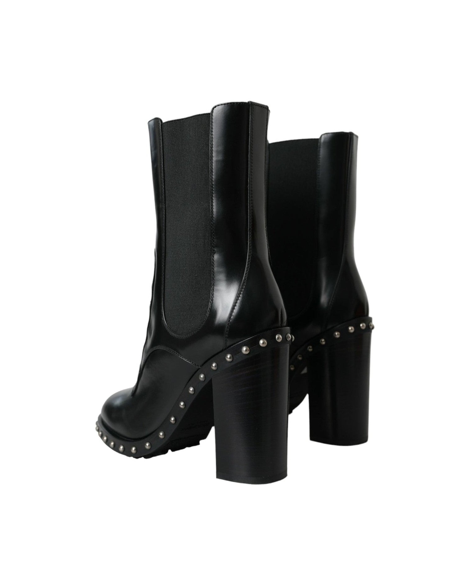 Dolce & Gabbana Black Leather Studded Lace Up Boots Shoes Boots