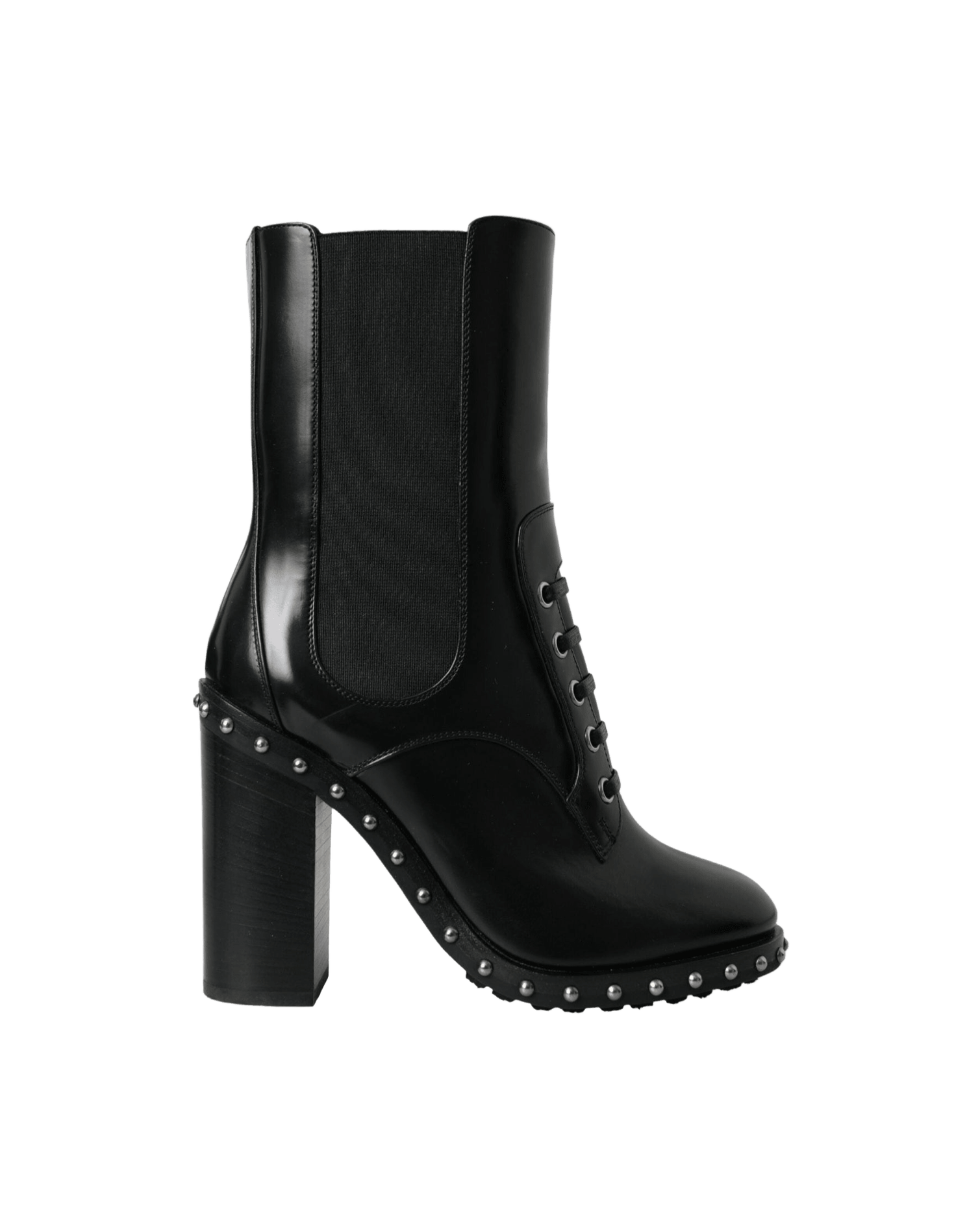 Dolce & Gabbana Black Leather Studded Lace Up Boots Shoes Boots