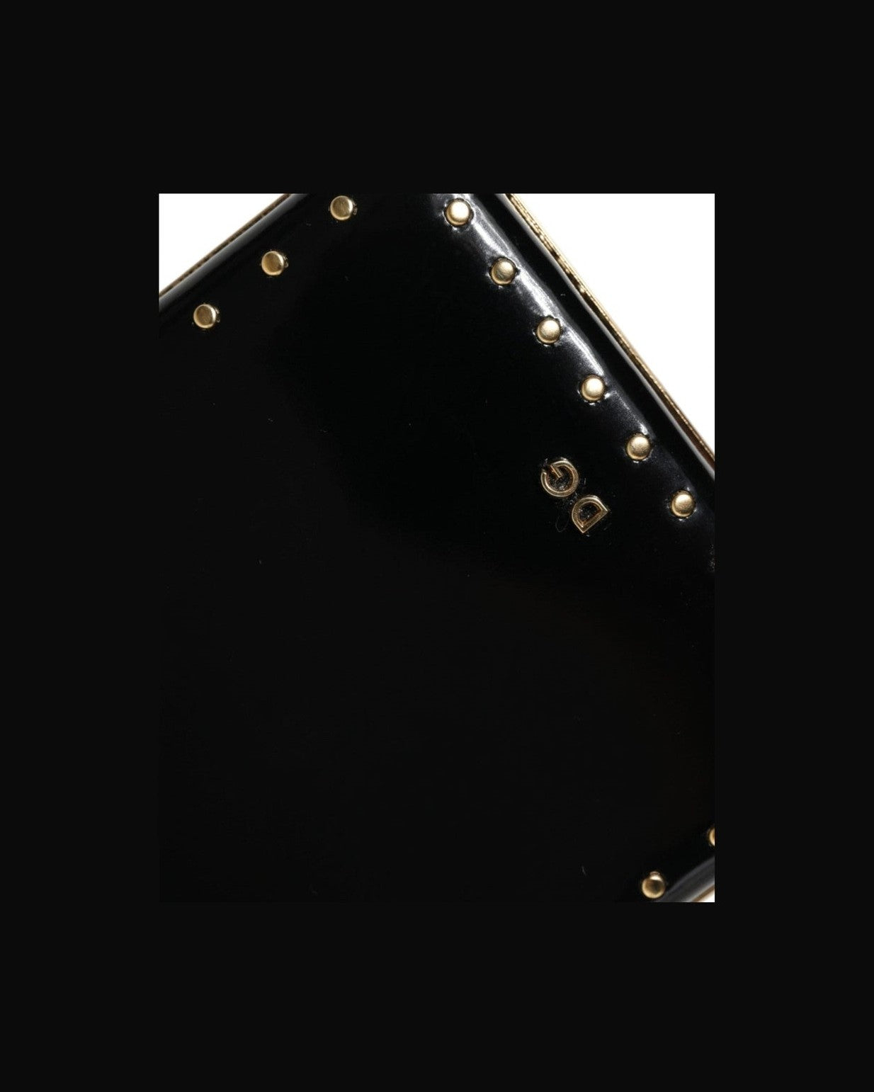 Dolce & Gabbana Leather Studs Frame Clutch Evening Purse Black Gold Bag Glam Steals