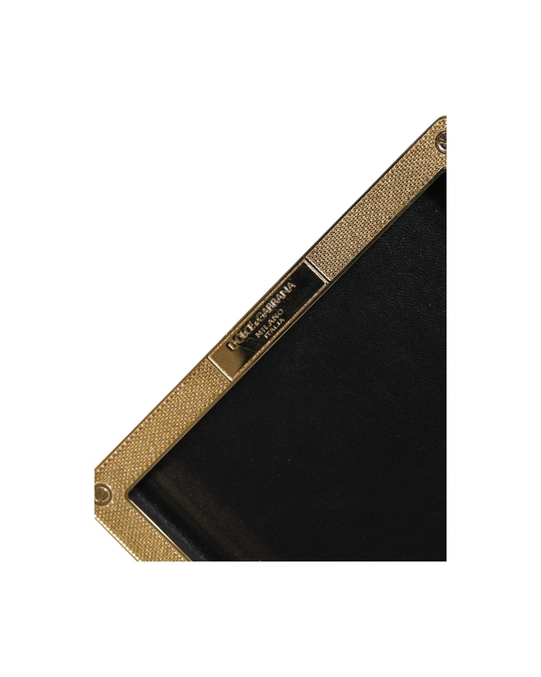 Dolce & Gabbana Leather Studs Frame Clutch Evening Purse Black Gold Bag Glam Steals