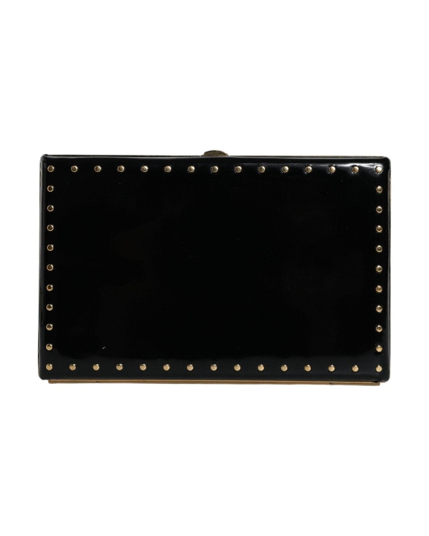 Dolce & Gabbana Leather Studs Frame Clutch Evening Purse Black Gold Bag Glam Steals