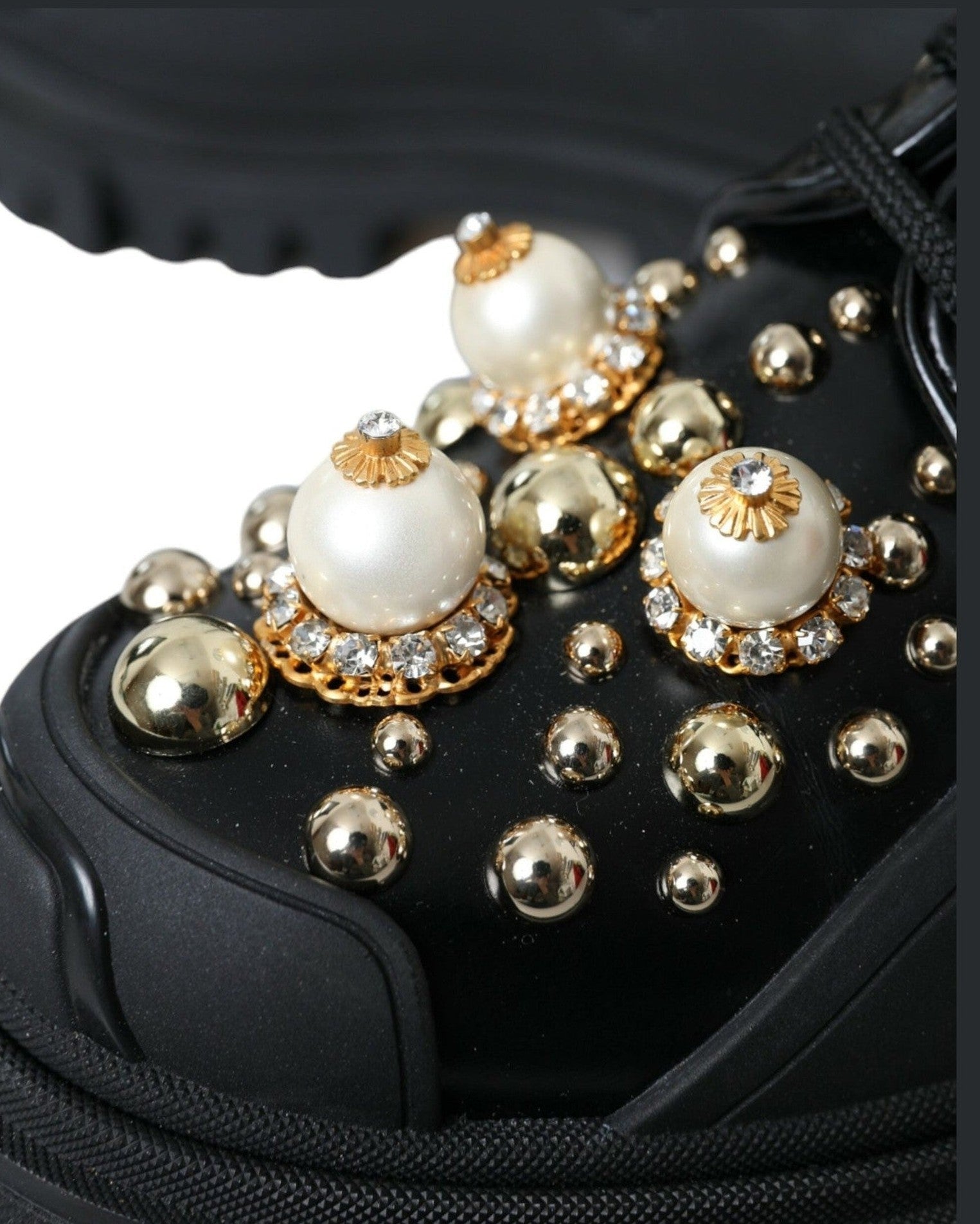 Dolce & Gabbana Black Leather Trekking Derby Embellished Shoes Boots