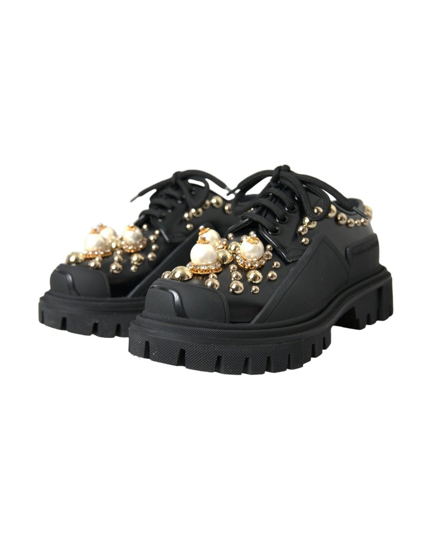 Dolce & Gabbana Black Leather Trekking Derby Embellished Shoes Glam Steals