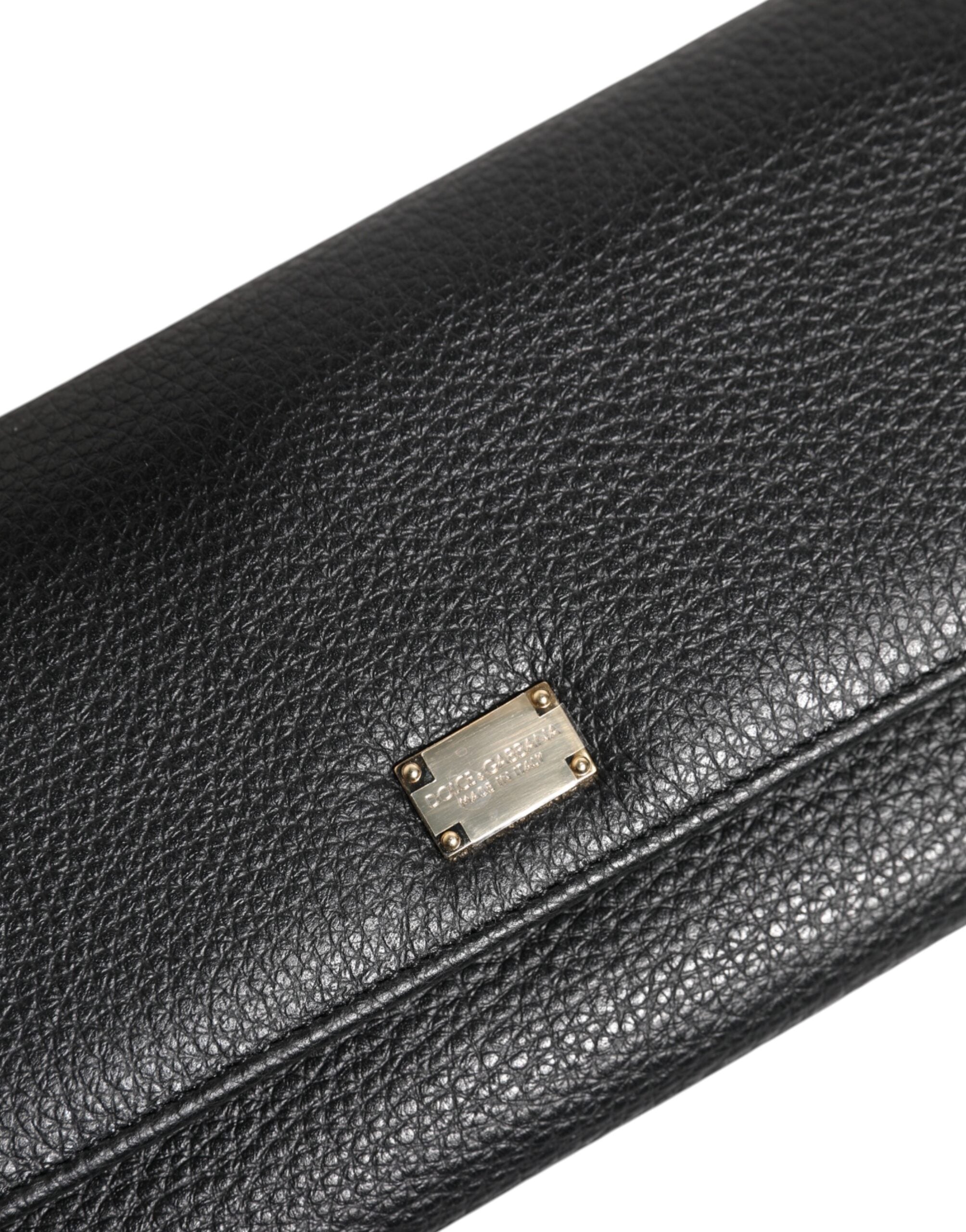 Dolce & Gabbana Black Leather Trifold Logo Plaque Card Holder Wallet Glam Steals