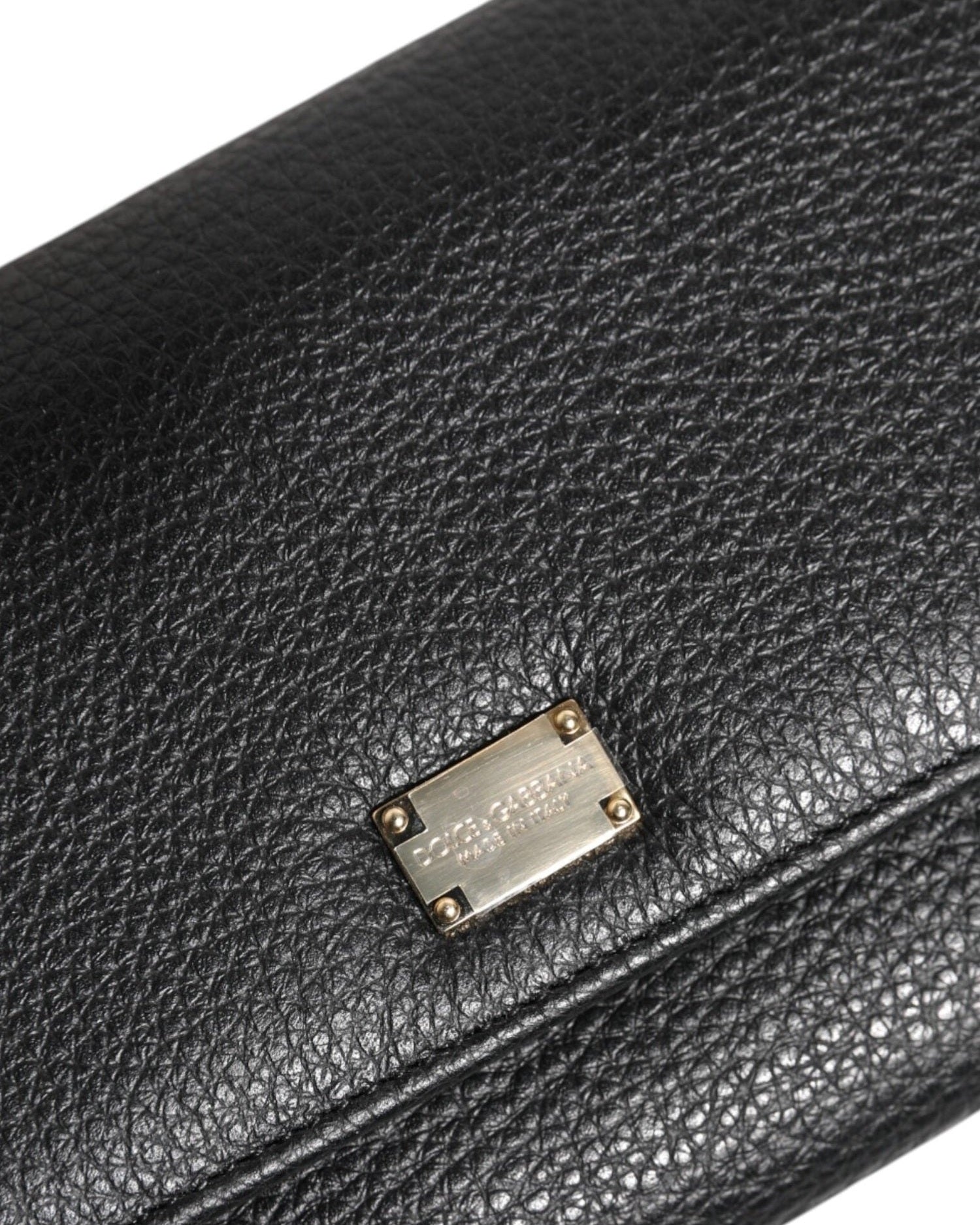 Dolce & Gabbana Black Leather Trifold Logo Plaque Card Holder Wallet Glam Steals