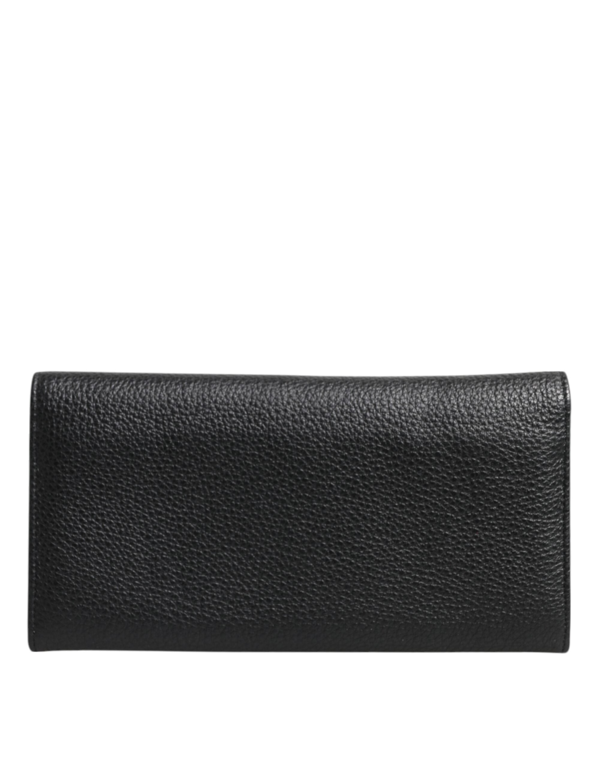 Dolce & Gabbana Black Leather Trifold Logo Plaque Card Holder Wallet Glam Steals