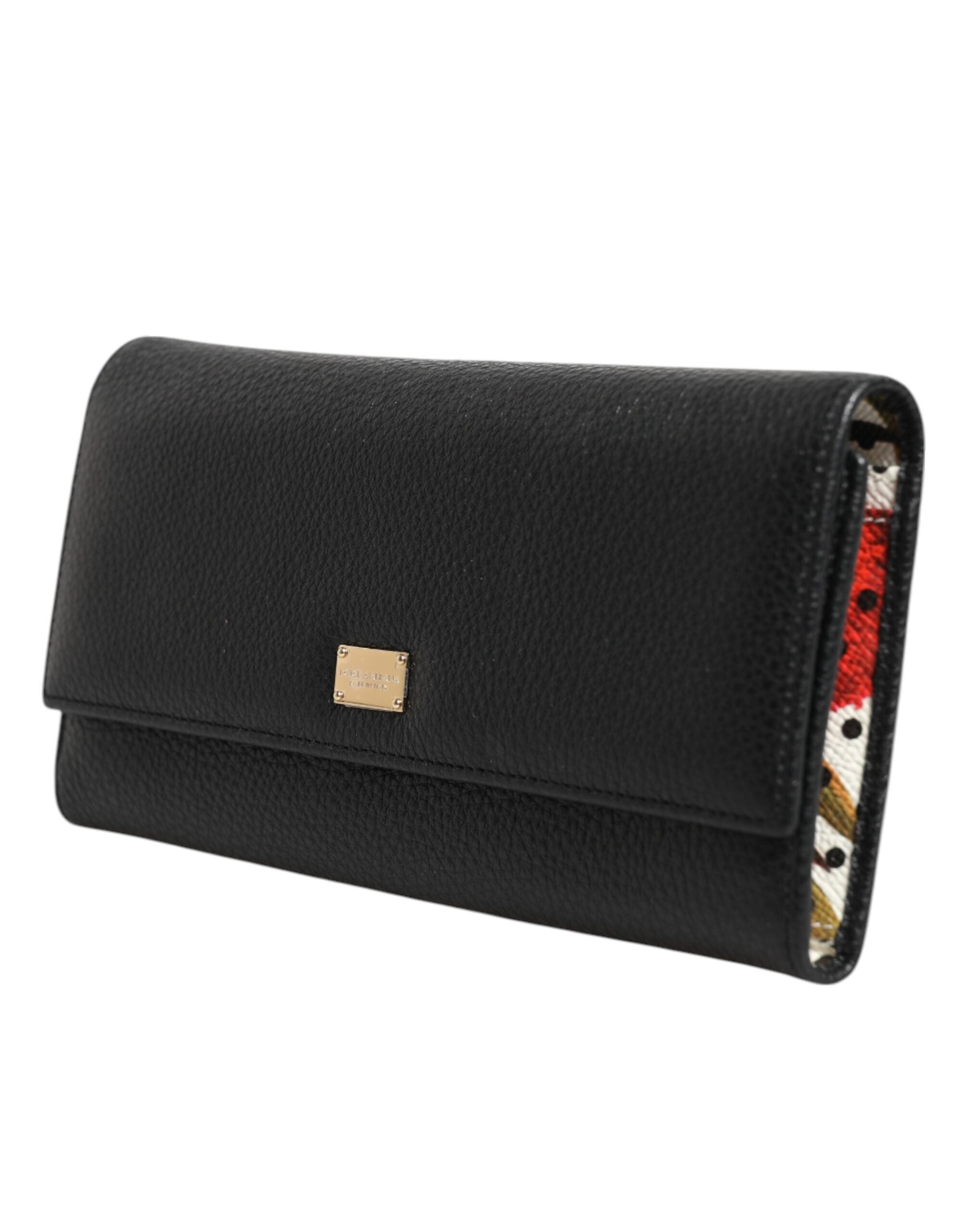 Dolce & Gabbana Black Leather Trifold Logo Plaque Card Holder Wallet Glam Steals