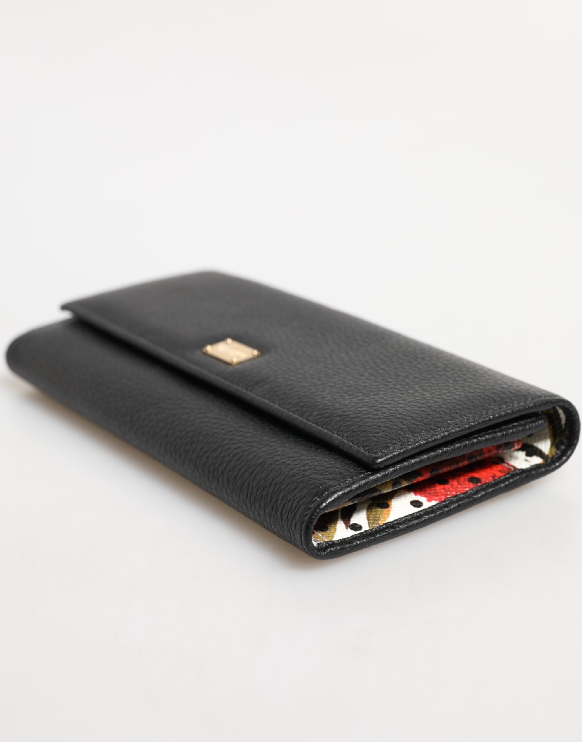 Dolce & Gabbana Black Leather Trifold Logo Plaque Card Holder Wallet Glam Steals
